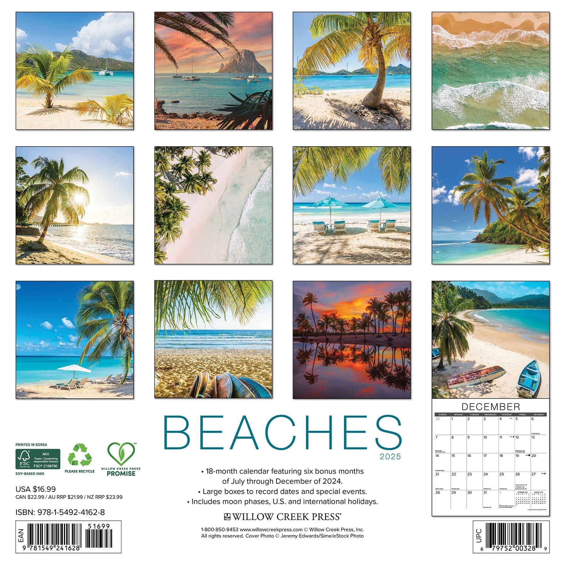 2025 Beaches - Square Wall Calendar (US Only)