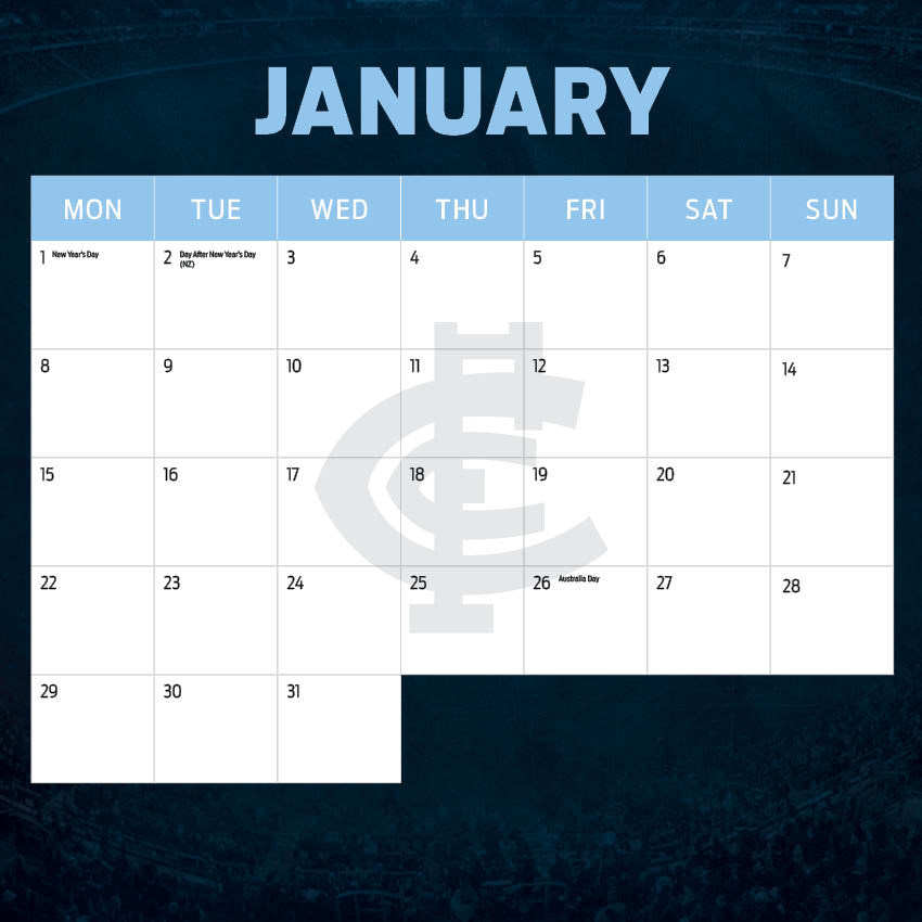 2024 AFL Carlton Blues - Square Wall Calendar