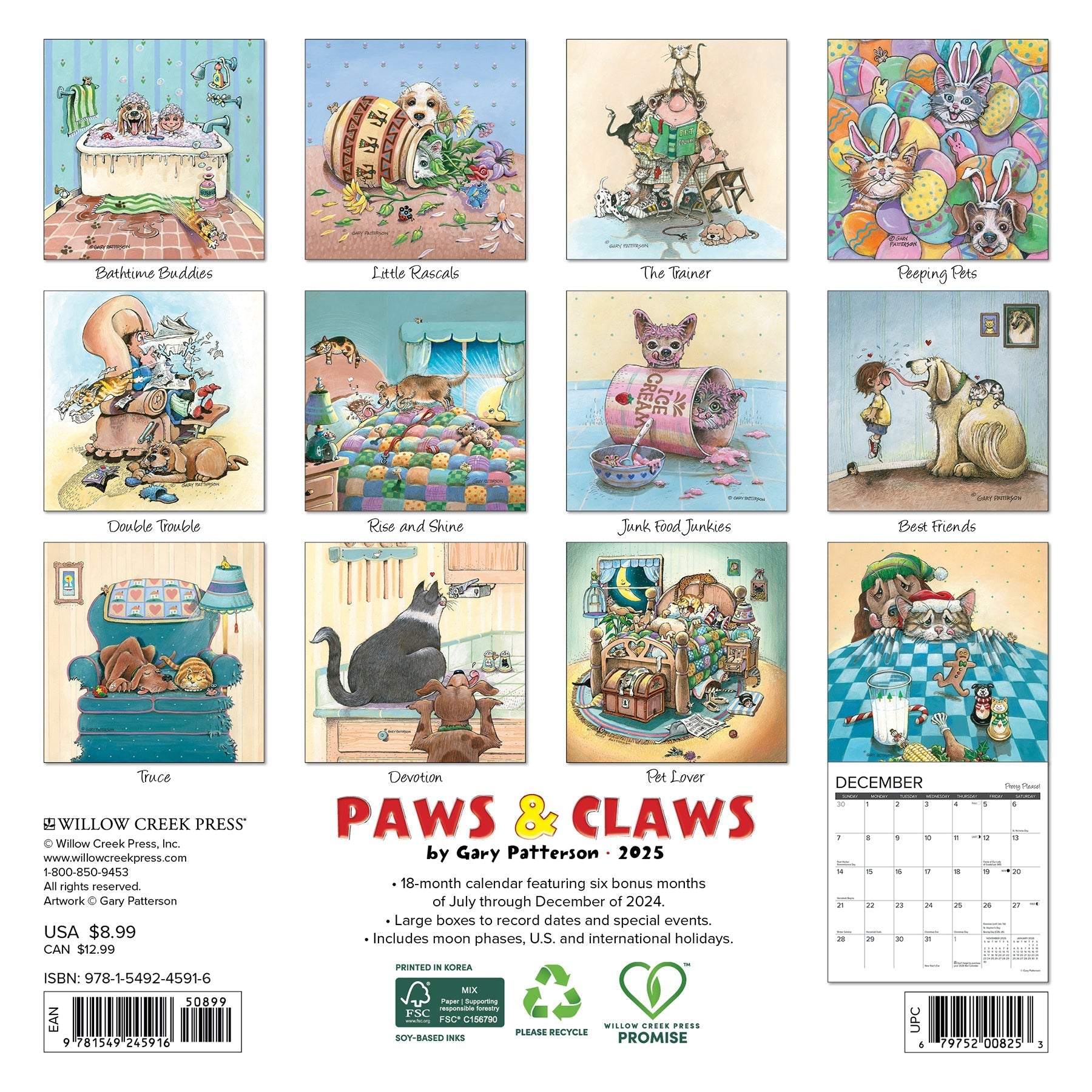 2025 Paws & Claws by Gary Patterson - Mini Wall Calendar (US Only)