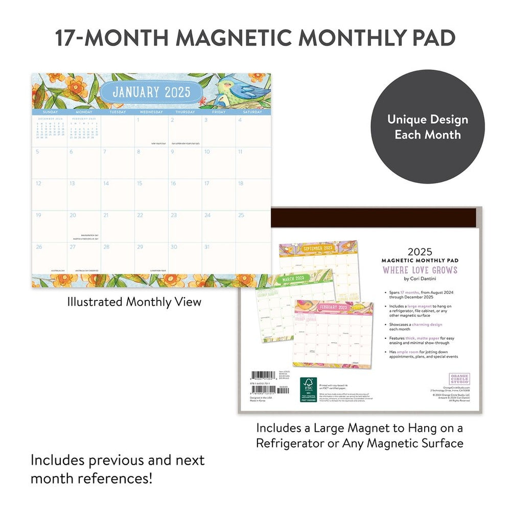 2025 Where Love Grows - Monthly Magnetic Pad Calendar