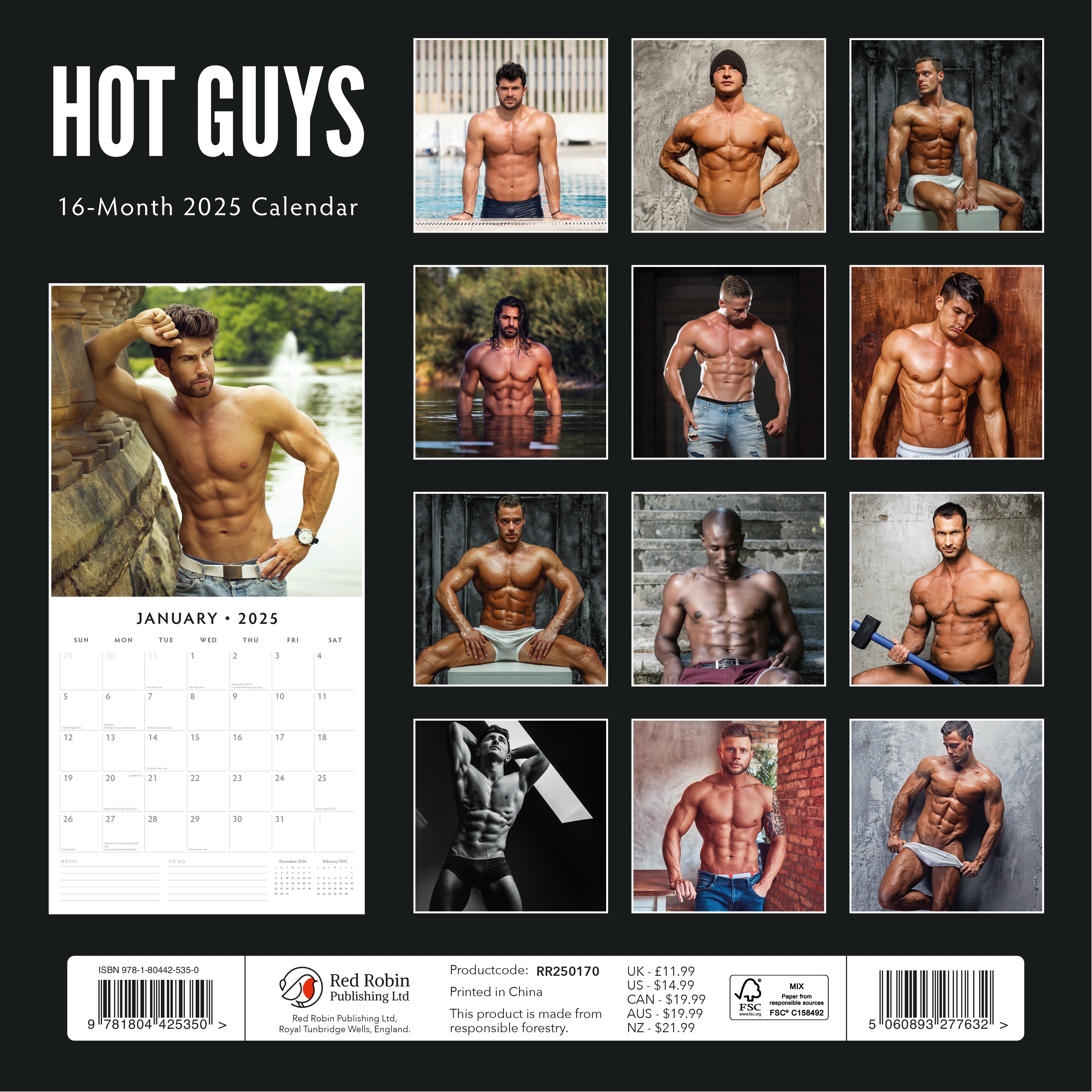 2025 Hot Guys - Square Wall Calendar