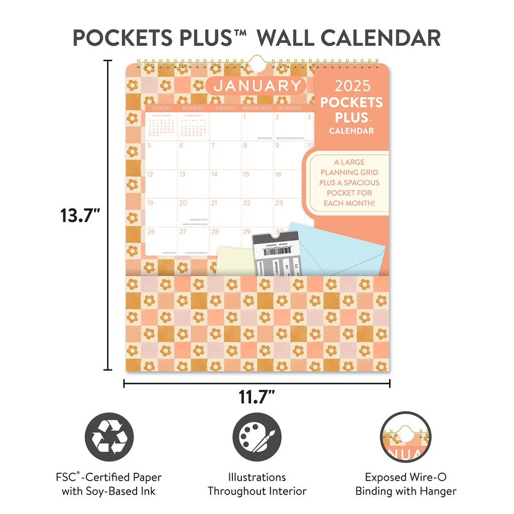 2025 Very Vintage Pockets Plus - Deluxe Wall Calendar