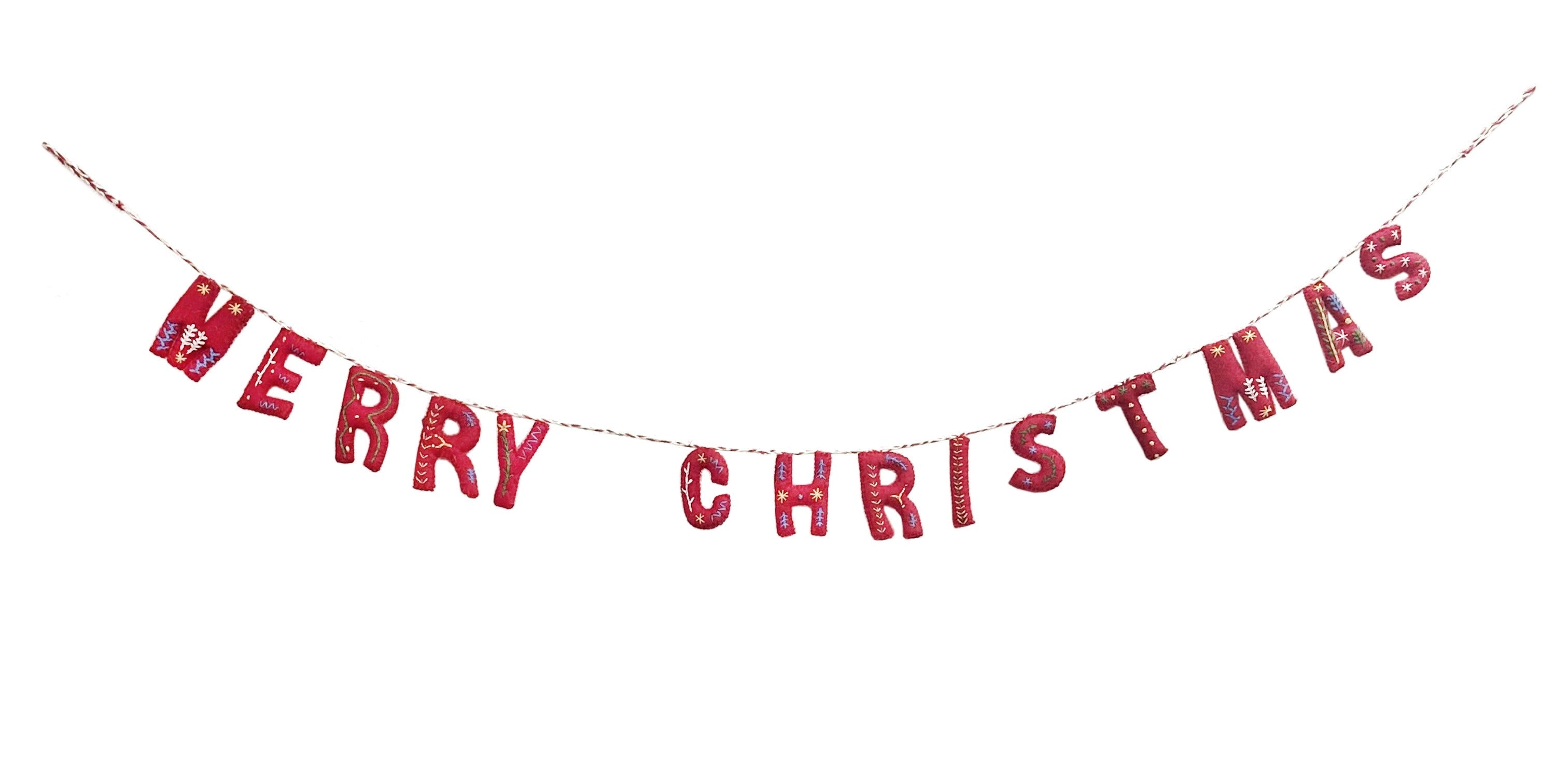 Red Embroidered Bunting - Christmas Decoration