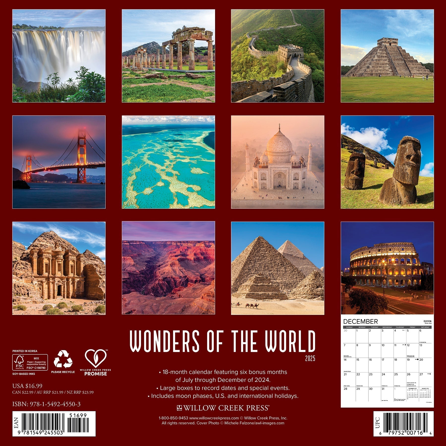 2025 Wonders of the World - Square Wall Calendar (US Only)