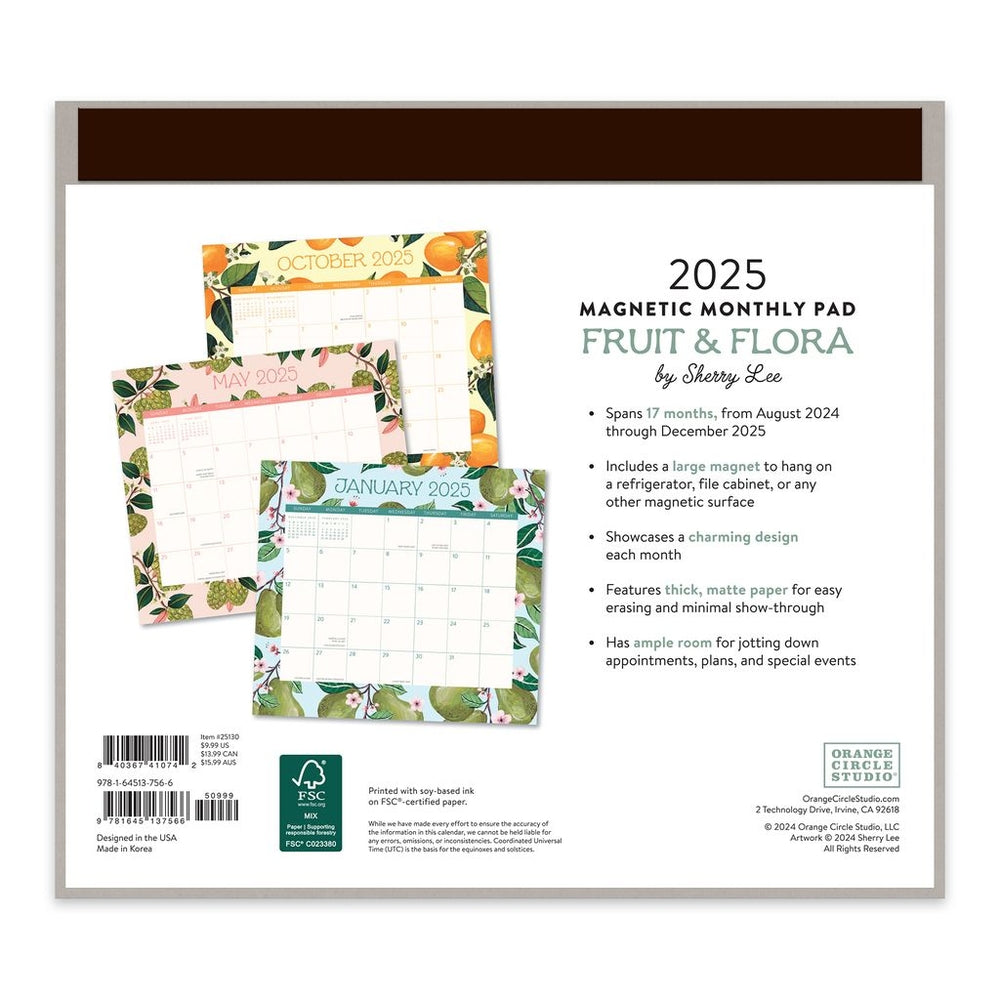 2025 Fruit & Flora - Monthly Magnetic Pad Calendar