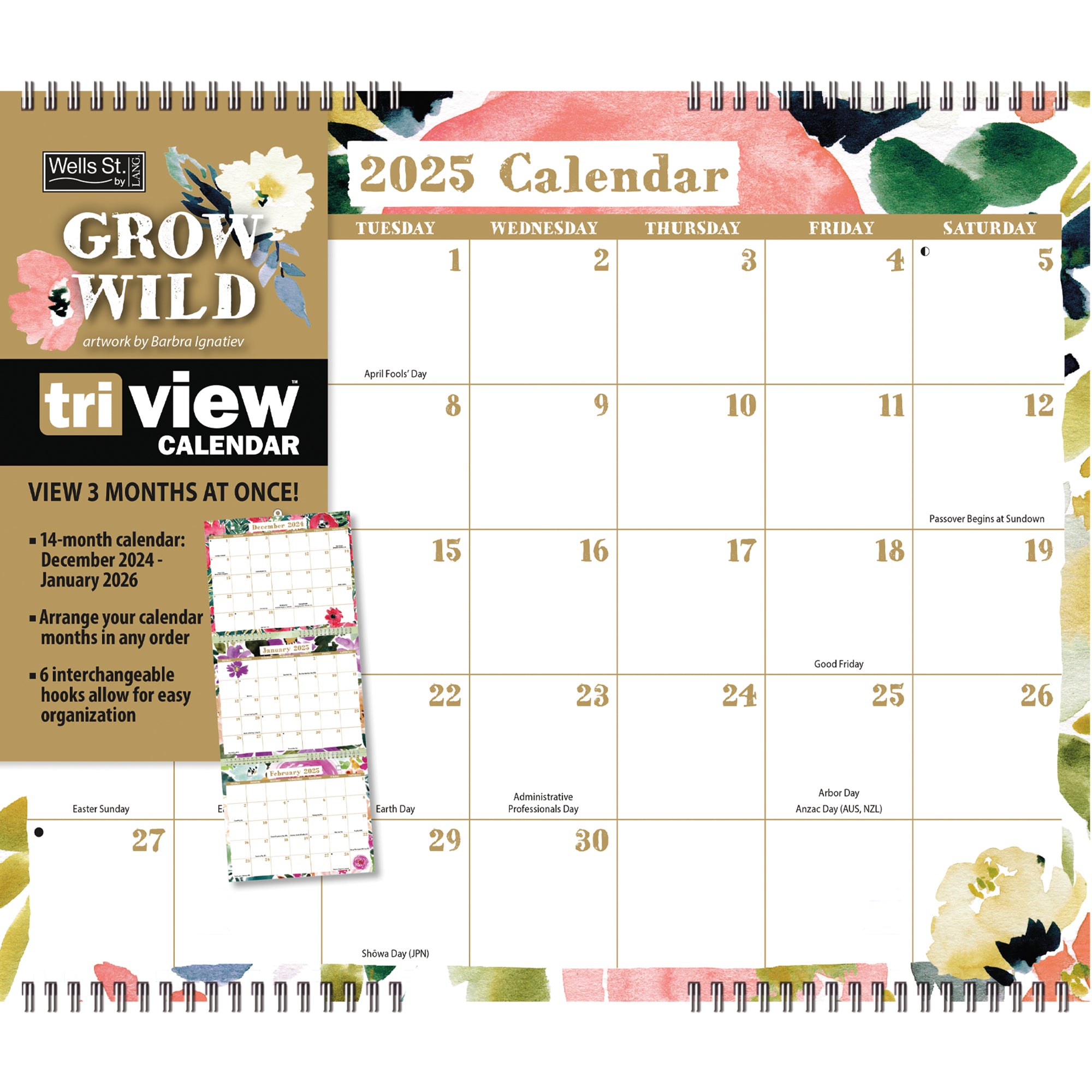 2025 Grow Wild Tri-View - 3-Month View Wall Calendar