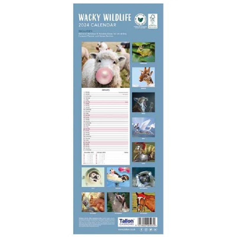 2024 Wacky Wildlife Super - Slim Wall Calendar