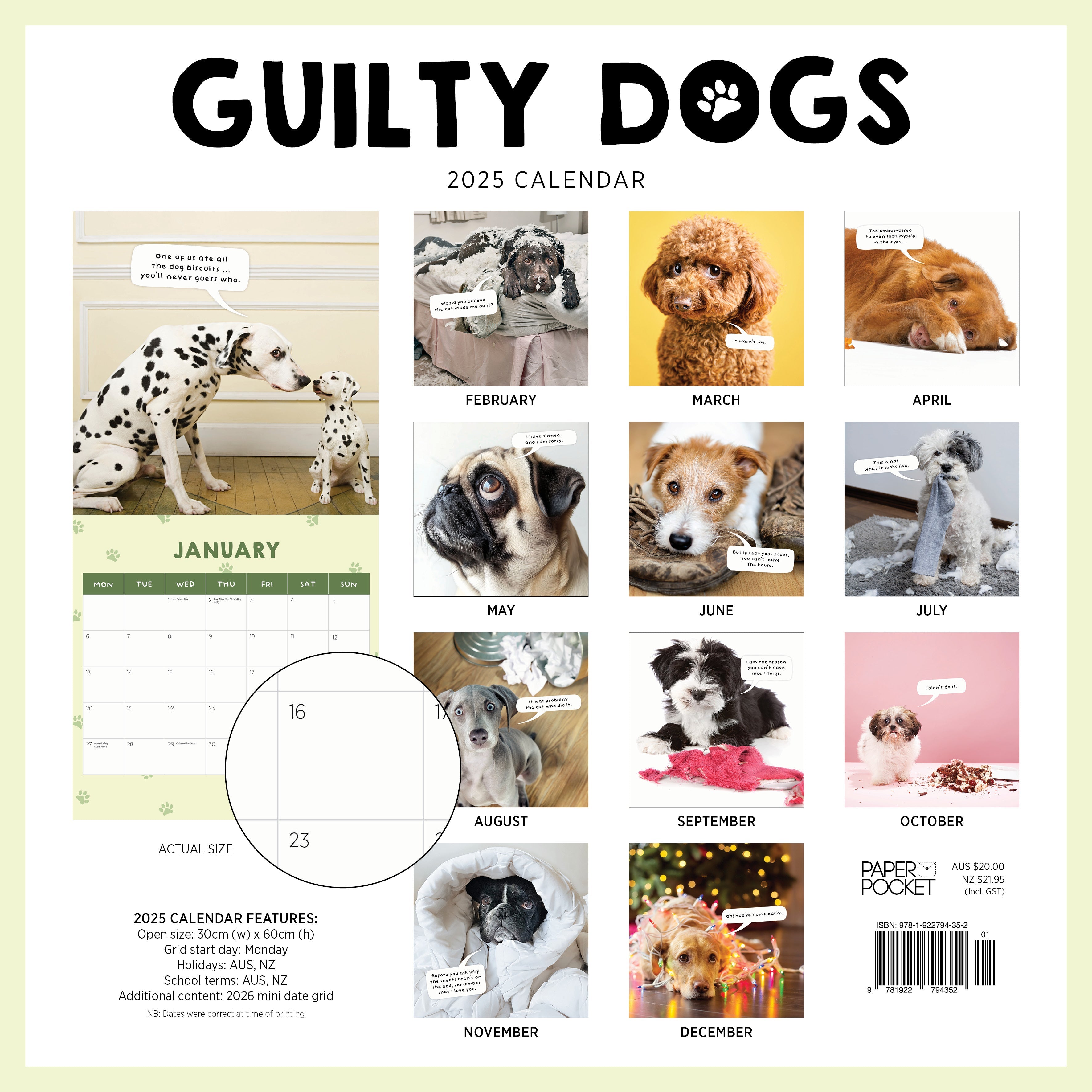 2025 Guilty Dogs - Square Wall Calendar