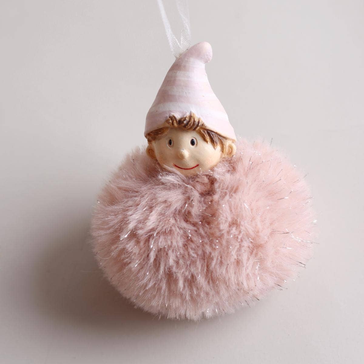 Cute & Fluffy Pink & White Resin Angel - Christmas Decoration