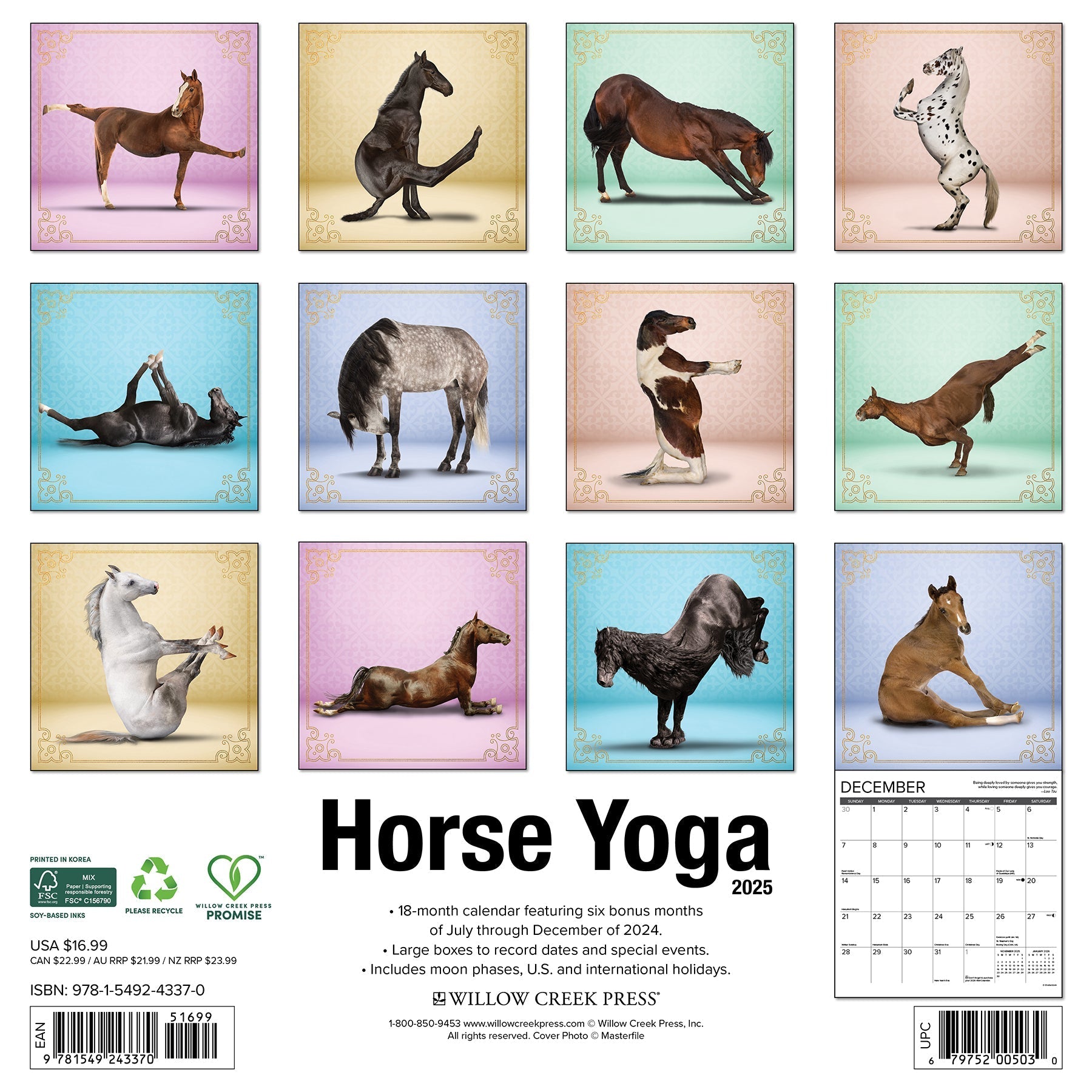 2025 Horse Yoga - Square Wall Calendar (US Only)