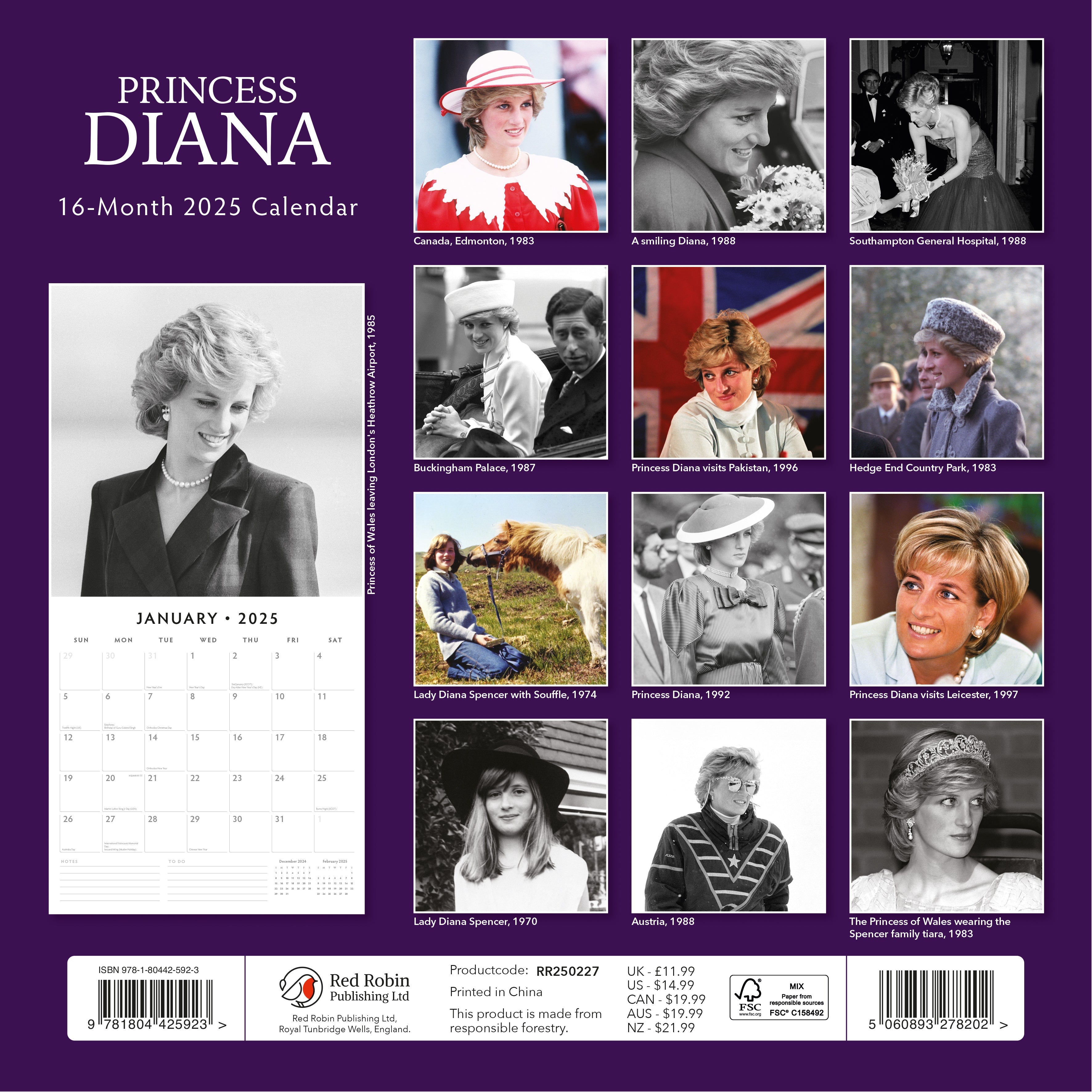 2025 Princess Diana - Square Wall Calendar