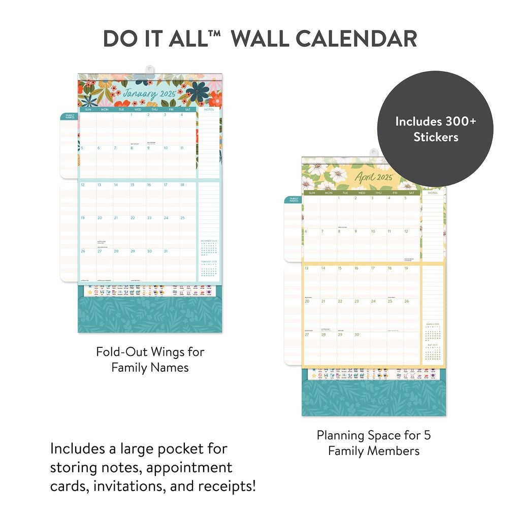 2025 Secret Garden Do It All Wall Family Planner - Deluxe Wall Calendar