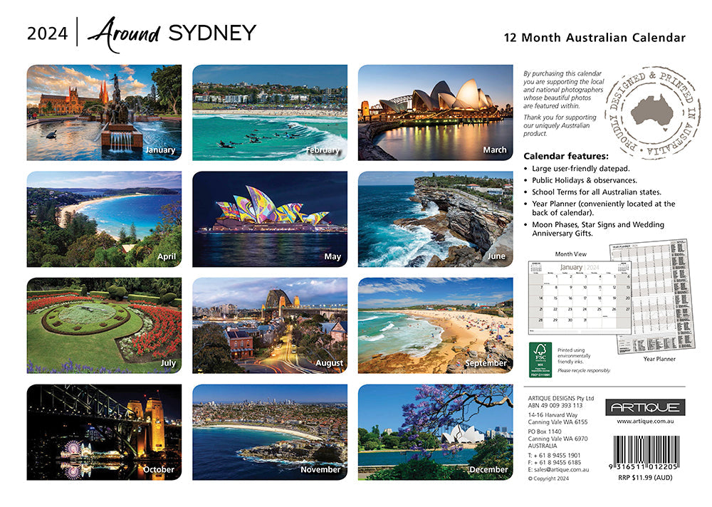 2024 Around Sydney (by Artique) - Horizontal Wall Calendar