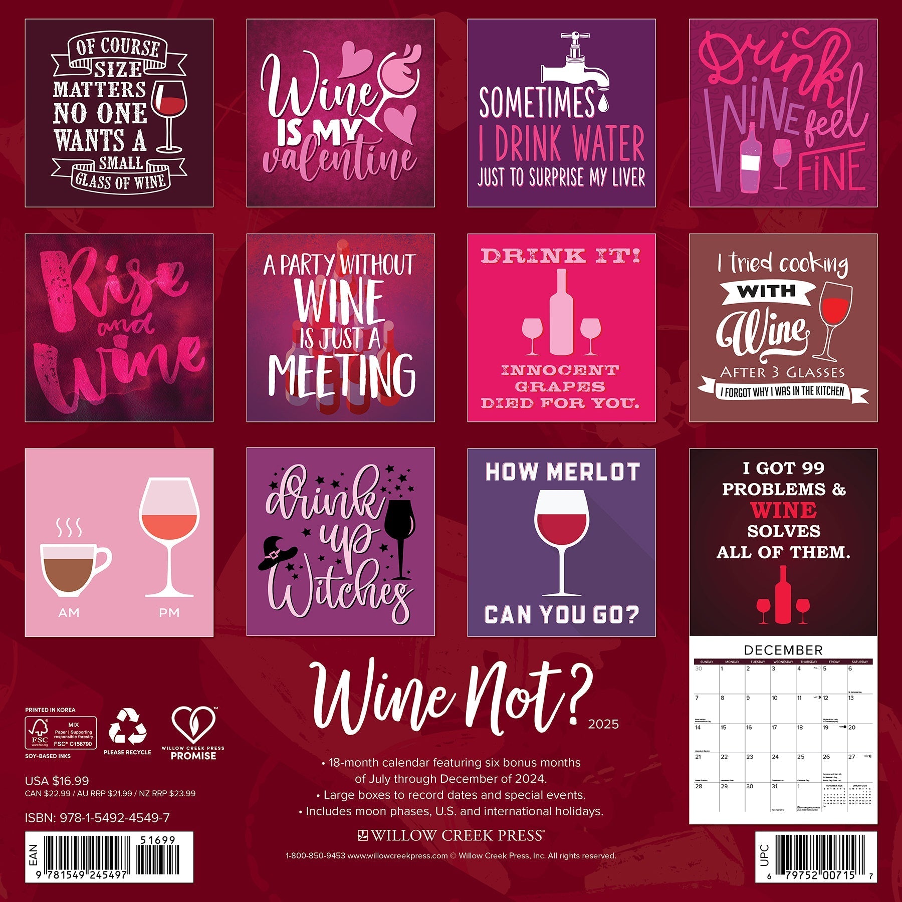 2025 Wine Not? - Square Wall Calendar (US Only)