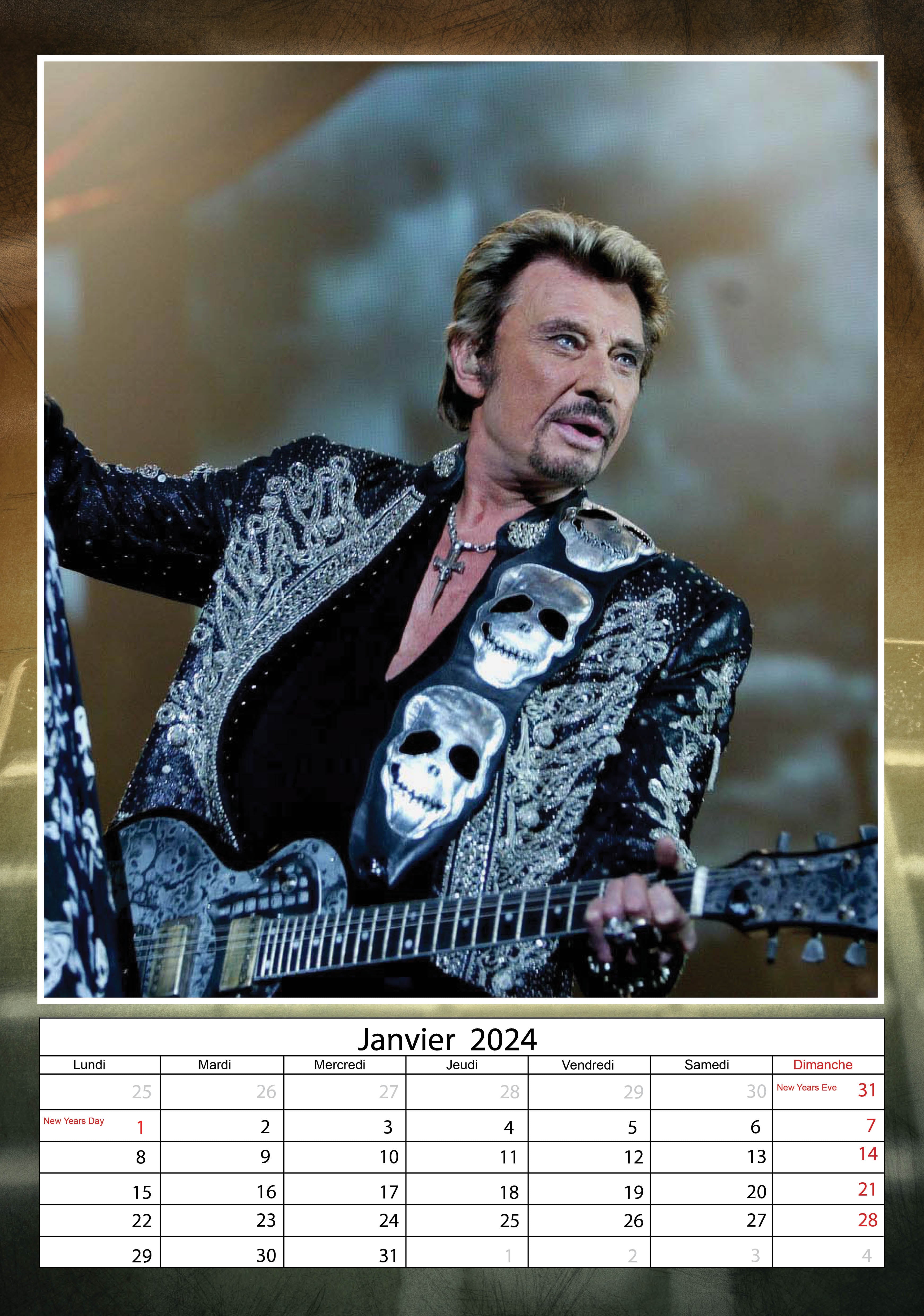 2024 Johnny Hallyday - A3 Wall Calendar
