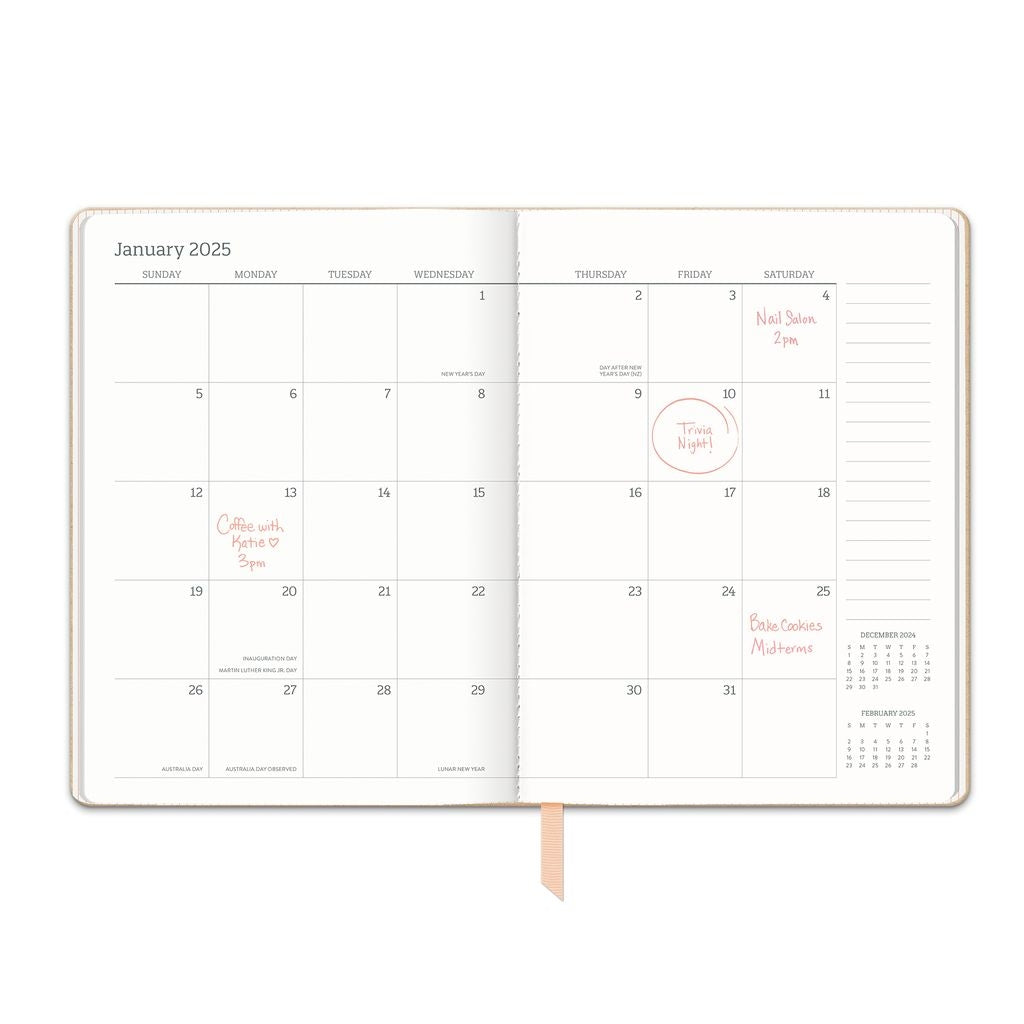 2025 Flowers on Rose Quartz - Large Dual-Textured Weekly & Monthly Diary/Planner