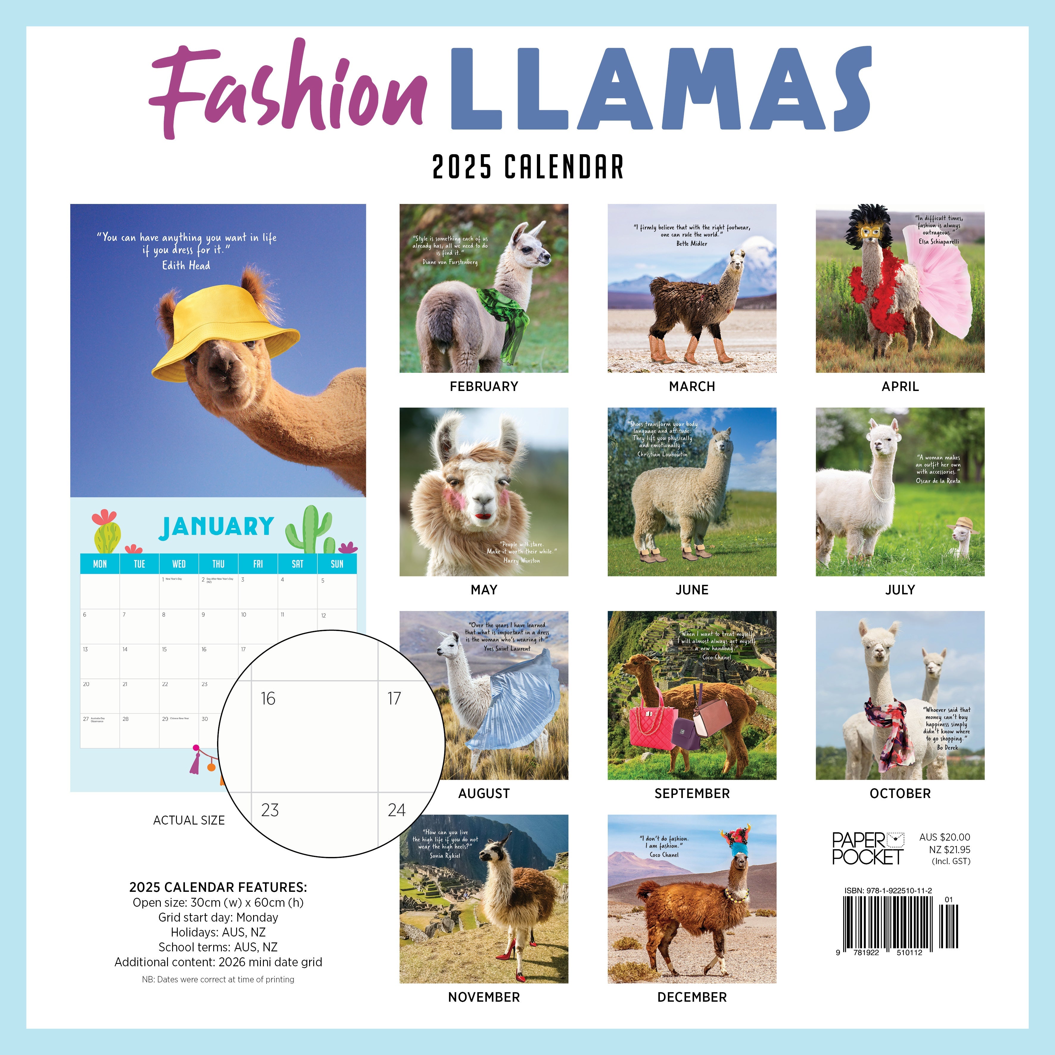 2025 Fashion Llamas - Square Wall Calendar