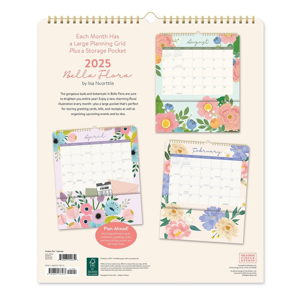 2025 Bella Flora Pockets Plus - Deluxe Wall Calendar