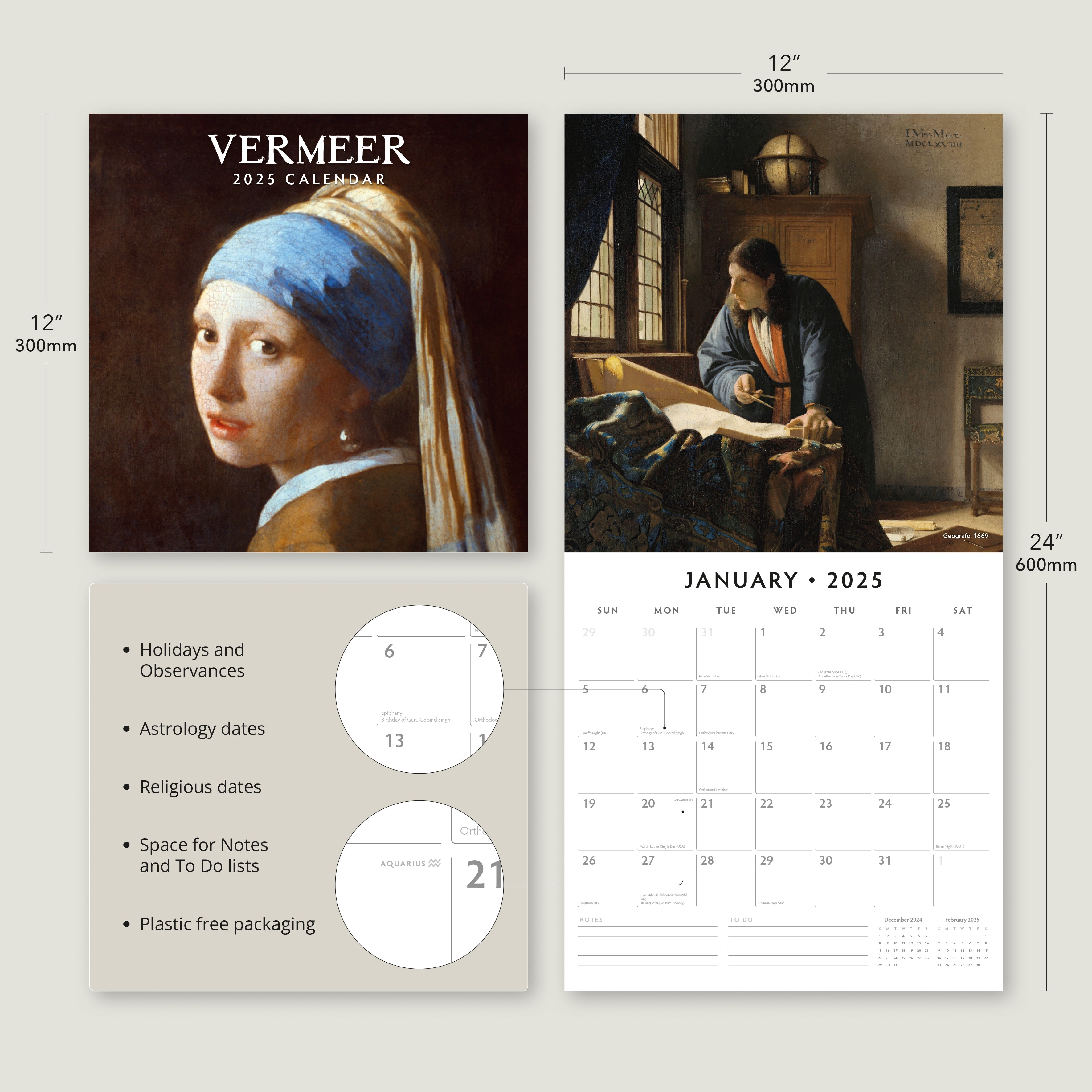 2025 Vermeer - Square Wall Calendar
