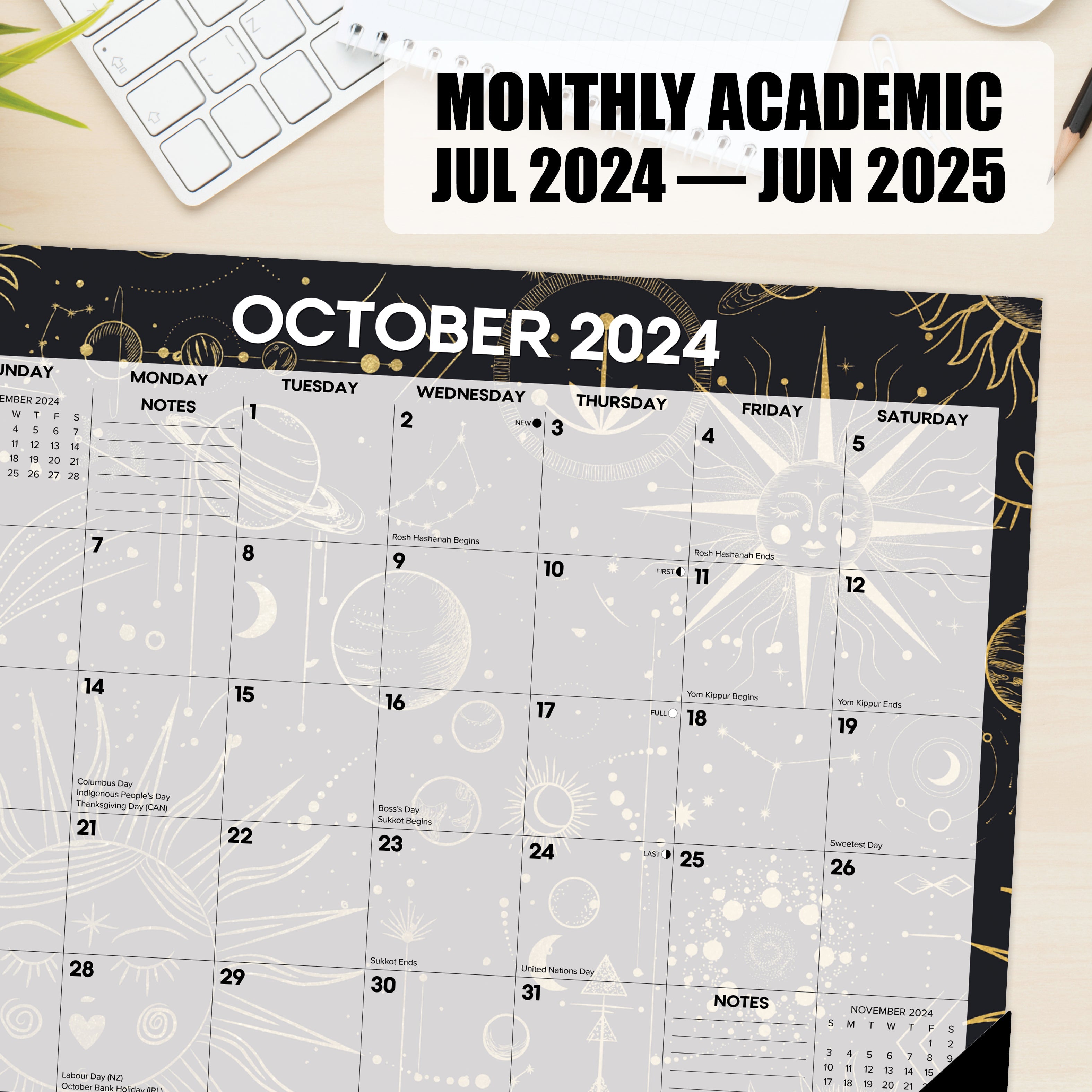 July 2024 - June 2025 Celestial - Large Monthly Desk Pad Academic Calendar  SOLD OUT