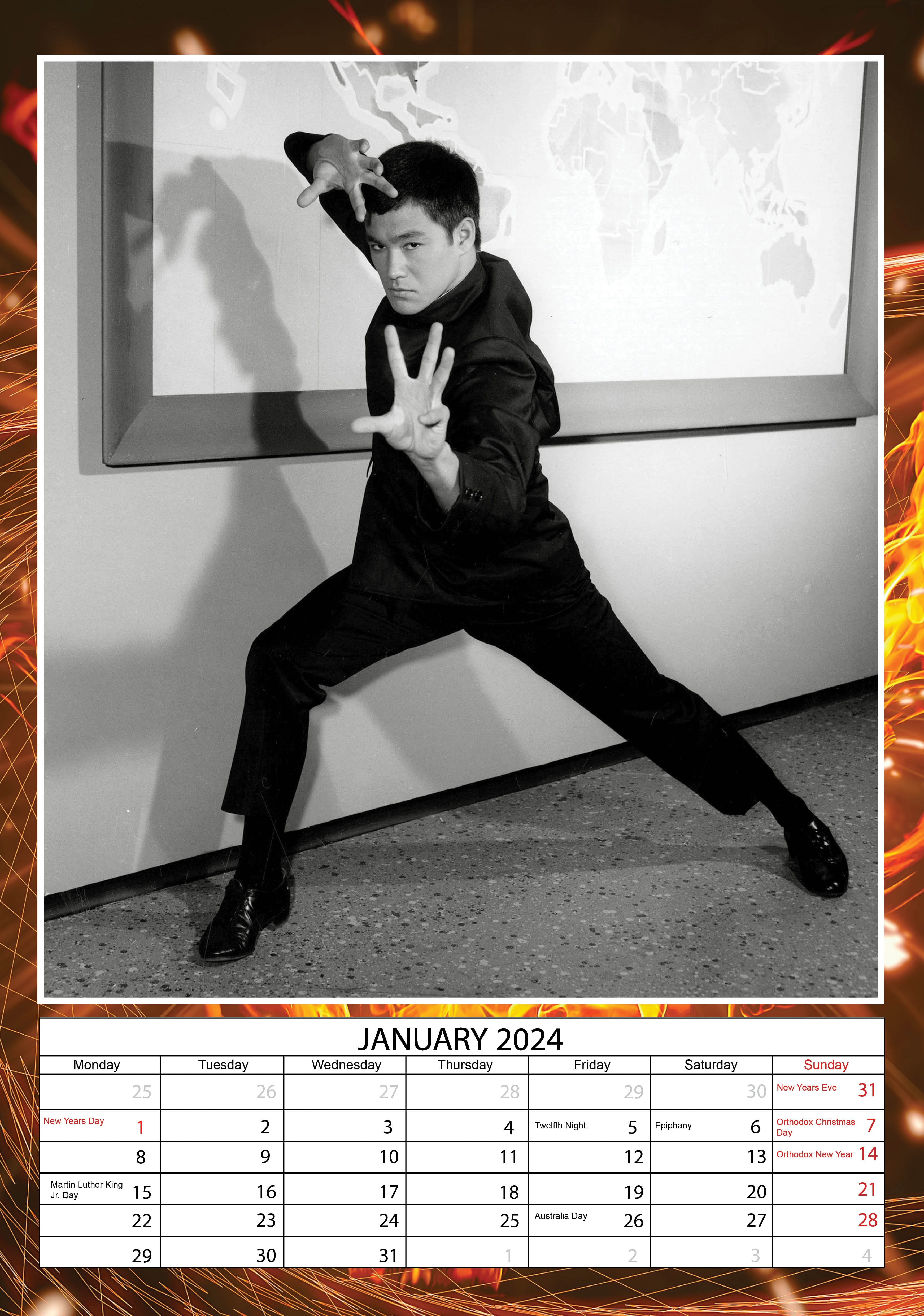 2024 Bruce Lee - A3 Wall Calendar