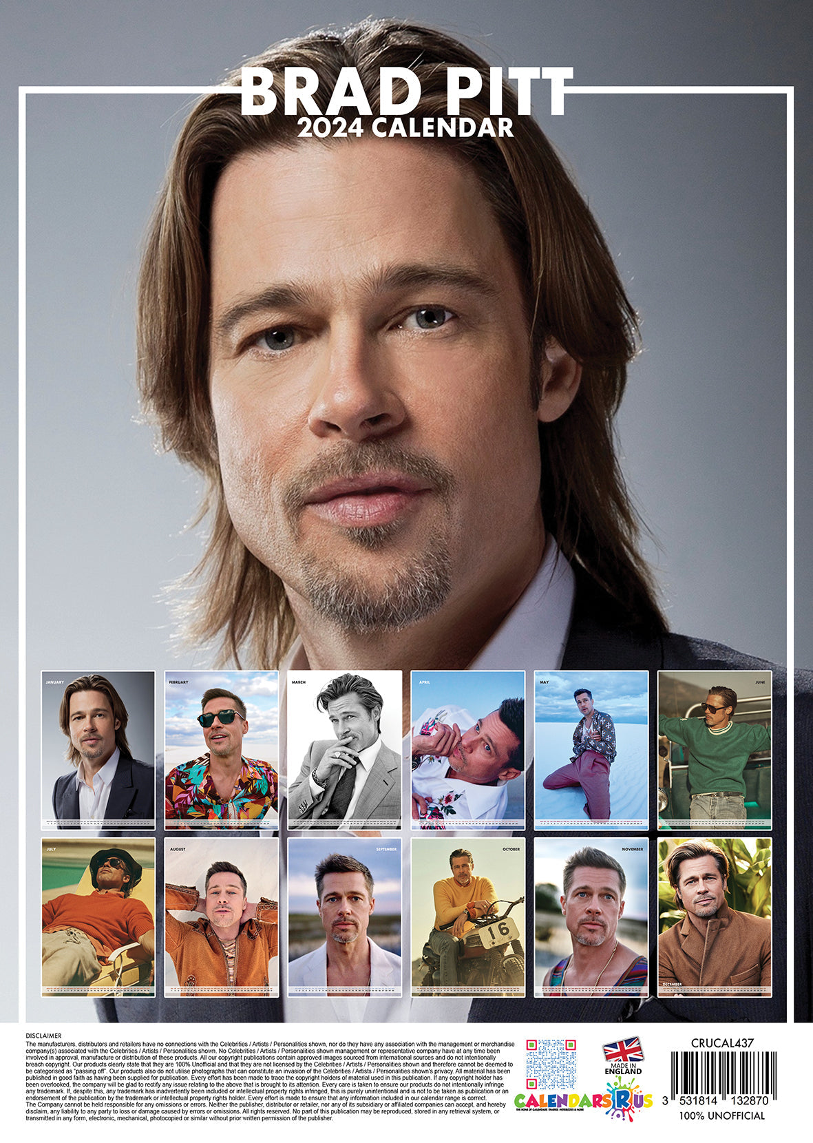 2024 Brad Pitt A3 Wall Calendar