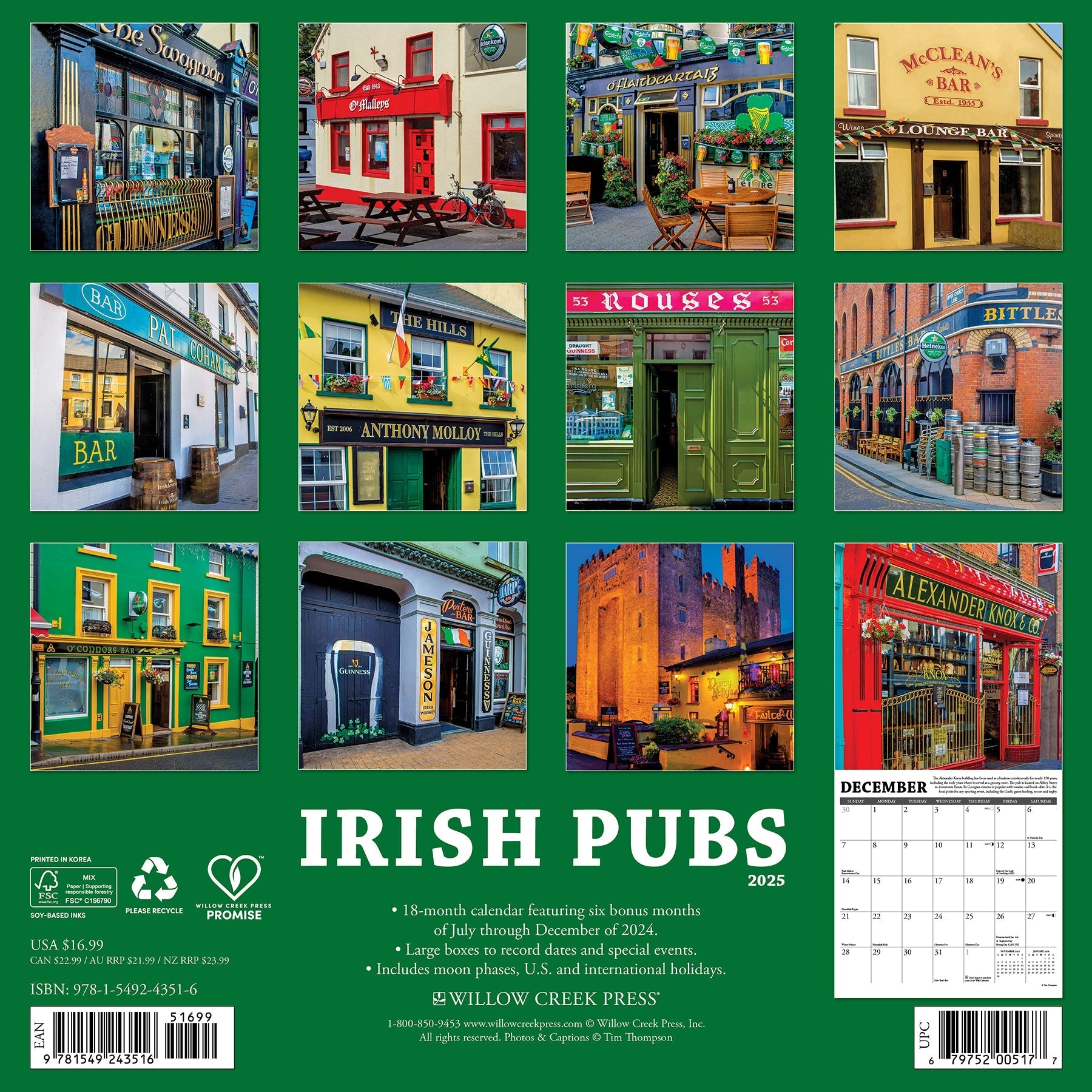 2025 Irish Pubs - Square Wall Calendar (US Only)