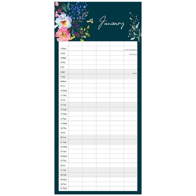 2024 Yellow Botanical Family Organiser - Slim Wall Calendar