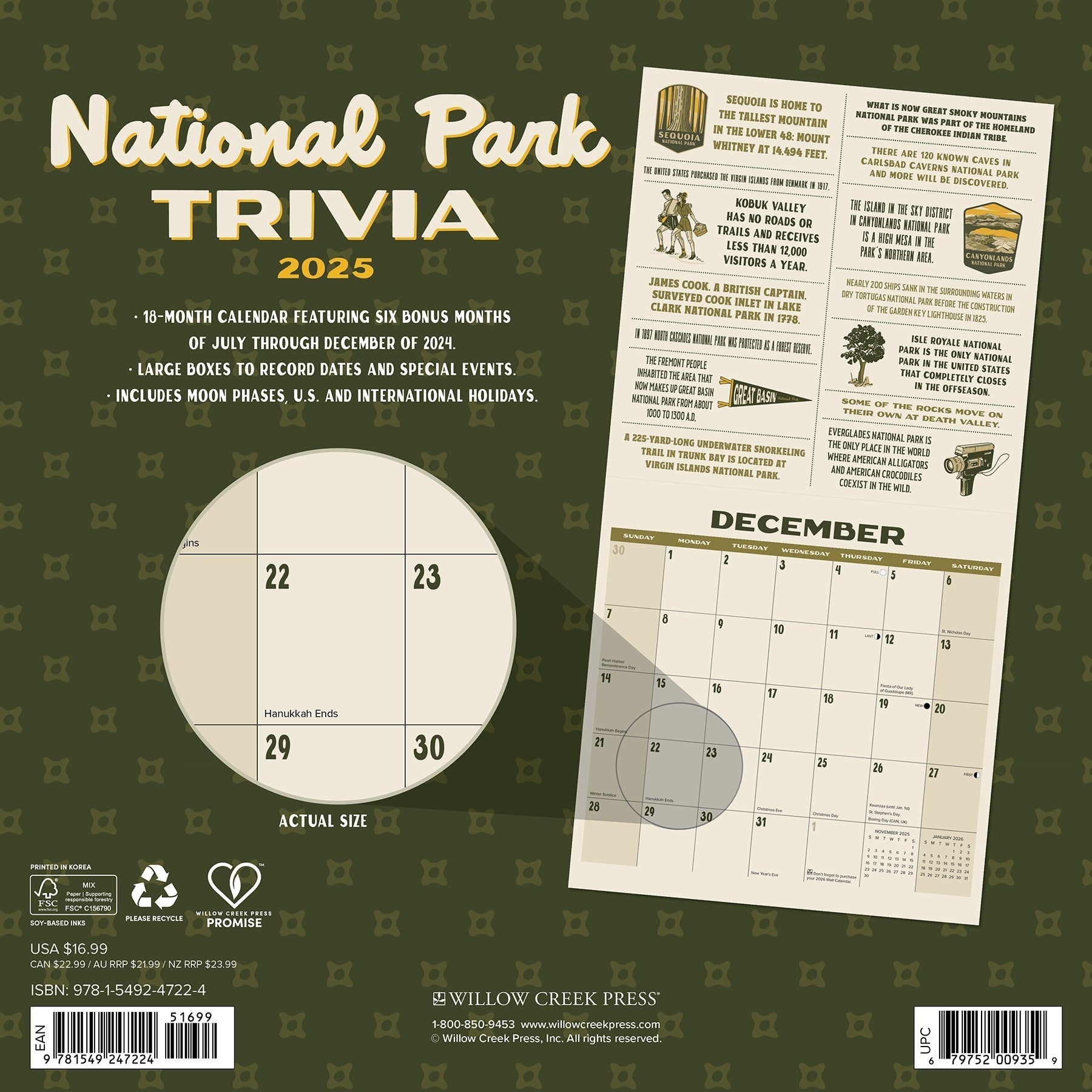 2025 National Park Trivia - Square Wall Calendar (US Only)