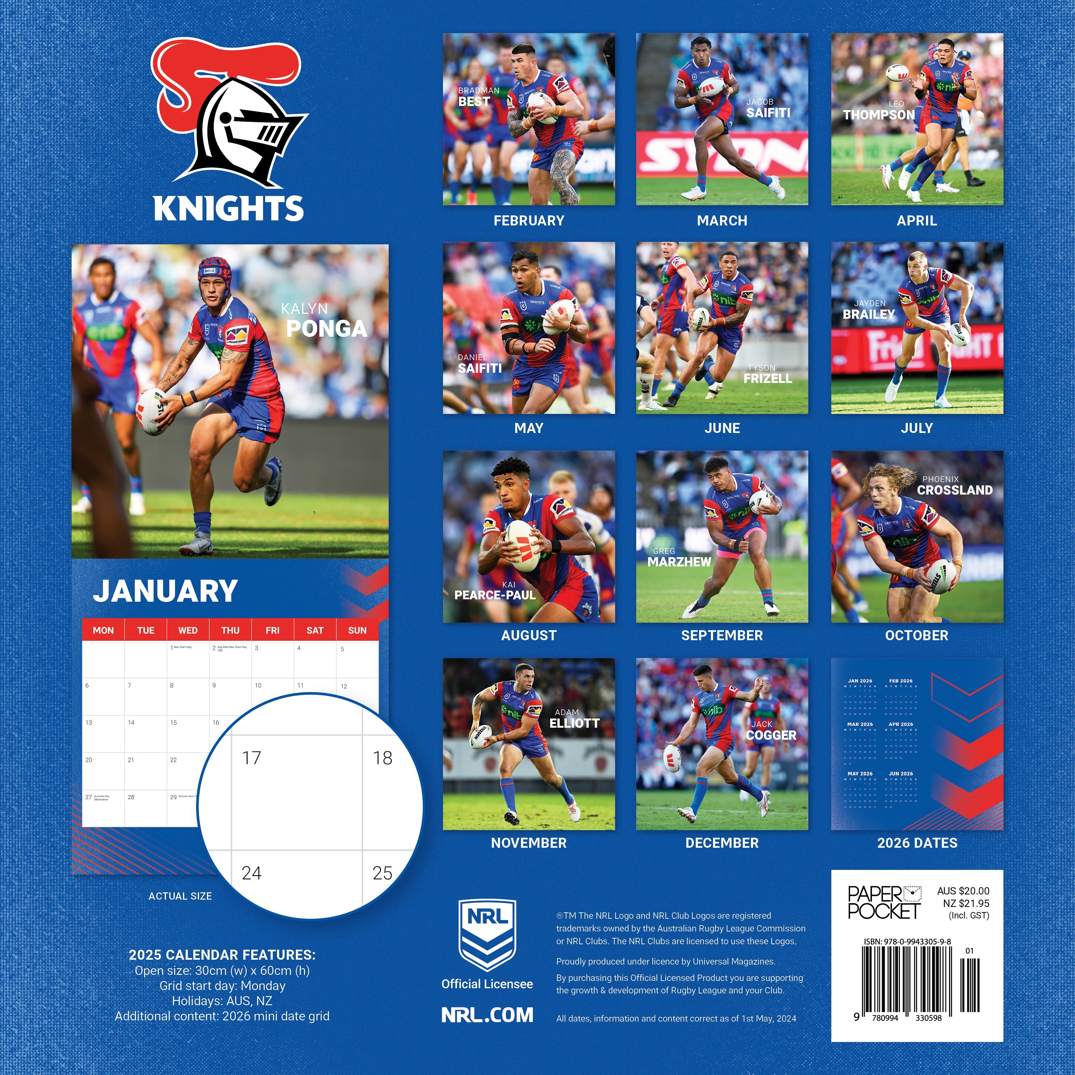 2025 NRL Newcastle Knights - Square Wall Calendar