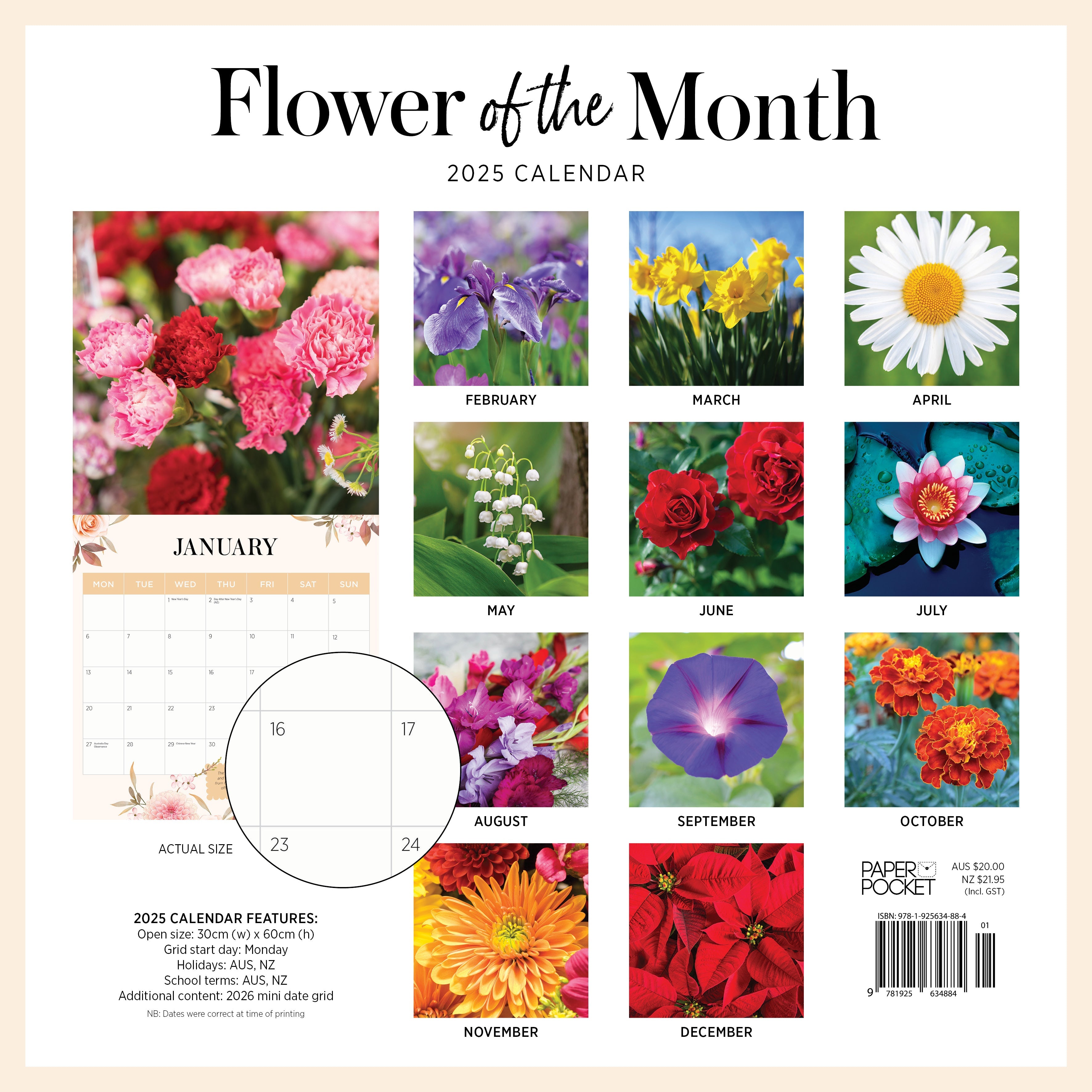 2025 Flower of the Month - Square Wall Calendar