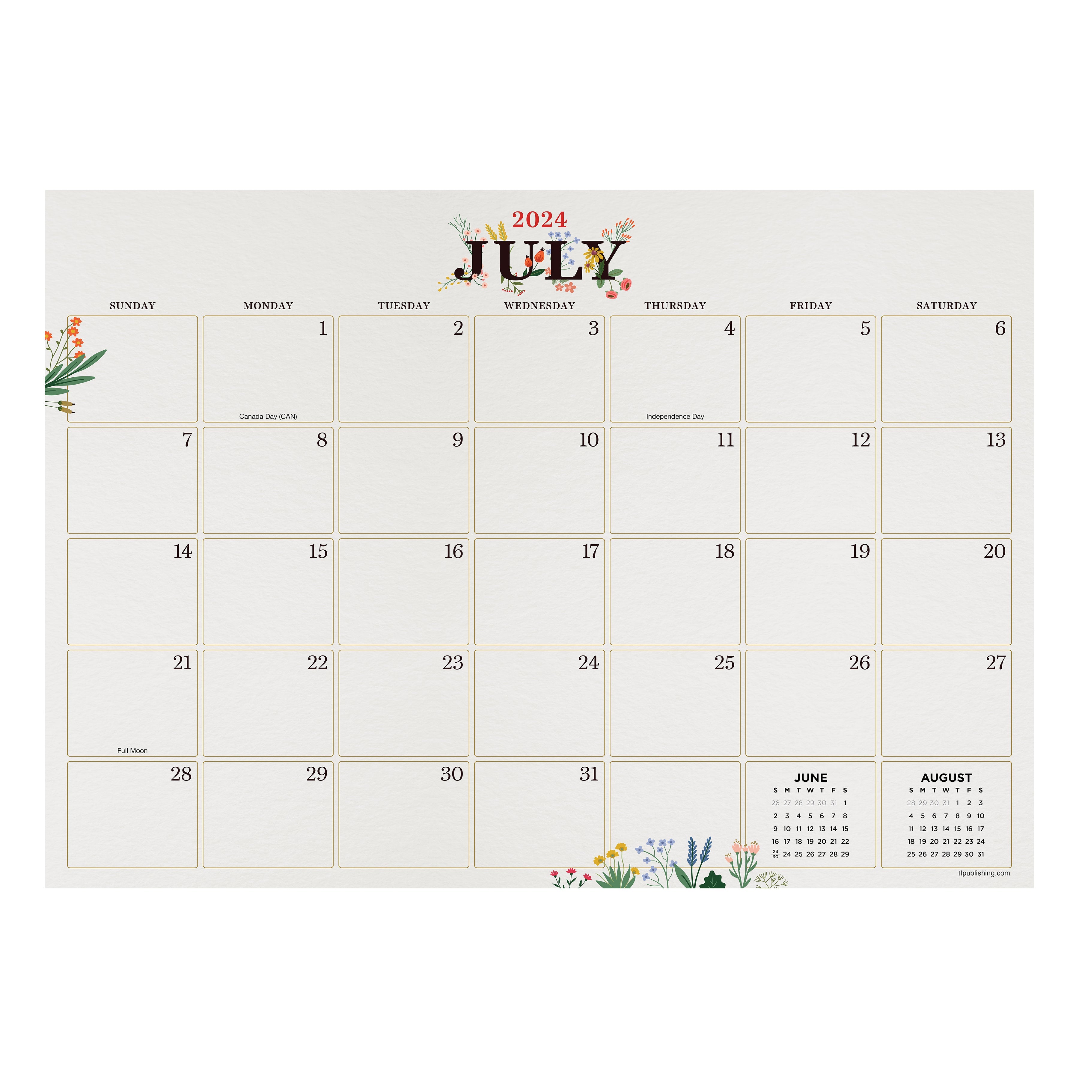 July 2024 - June 2025 Floral - Medium Monthly Desk Pad Blotter Academic Calendar