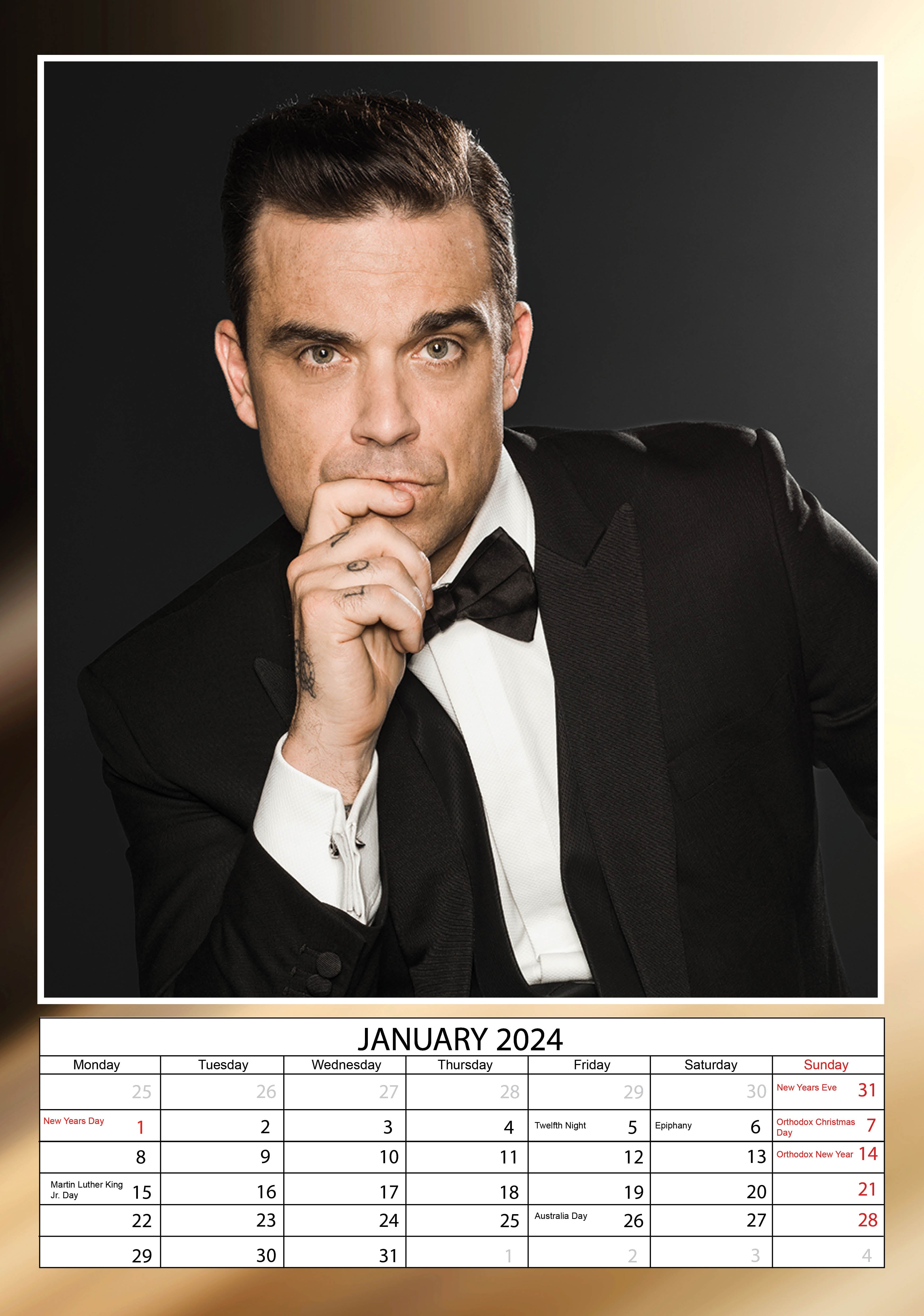 2024 Robbie Williams - A3 Wall Calendar
