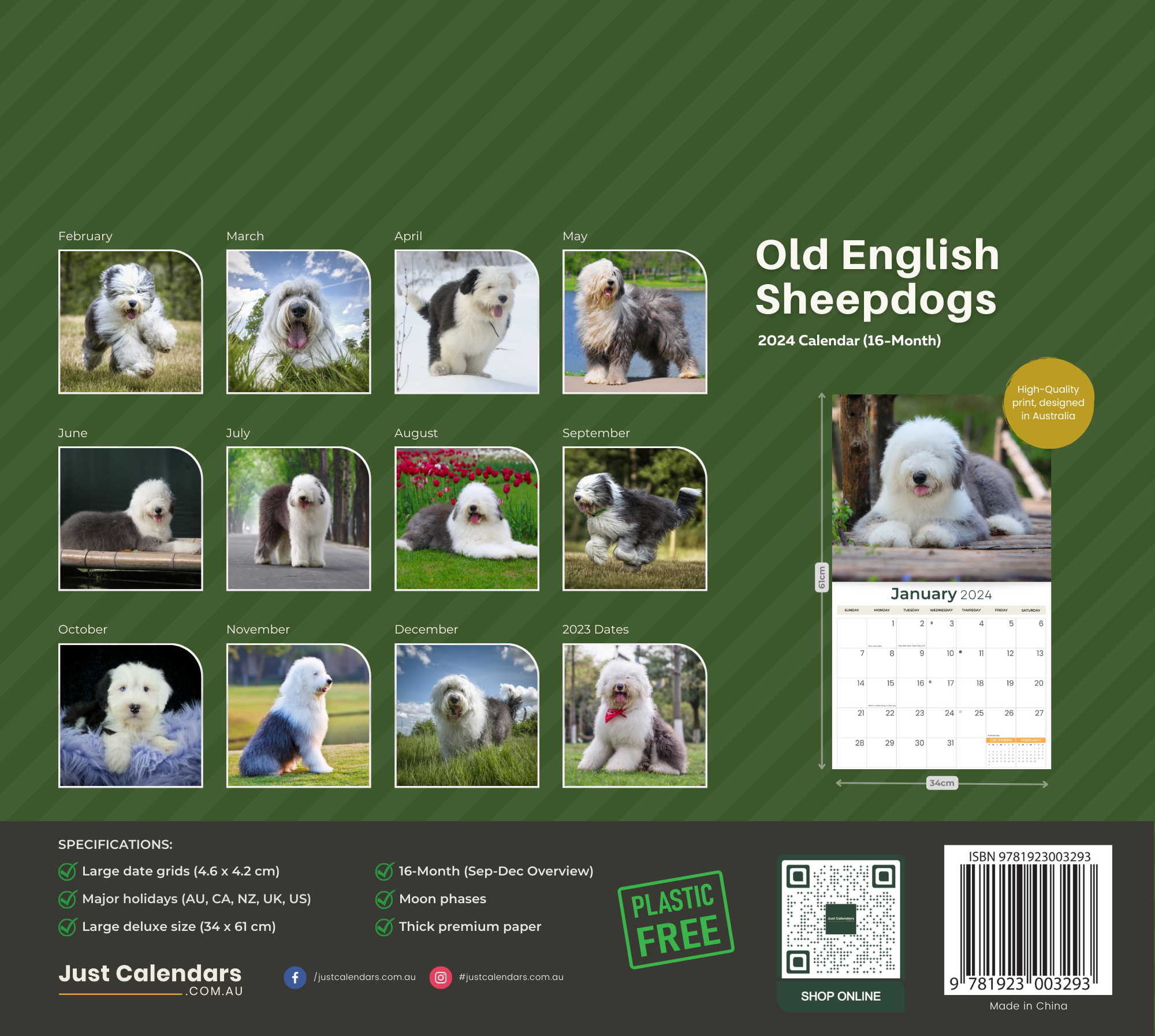 2024 Old English Sheepdogs - Deluxe Wall Calendar