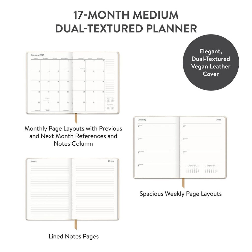 2025 Leaves on Hazelnut Medium Dual - Textured Weekly & Monthly Diary/Planner