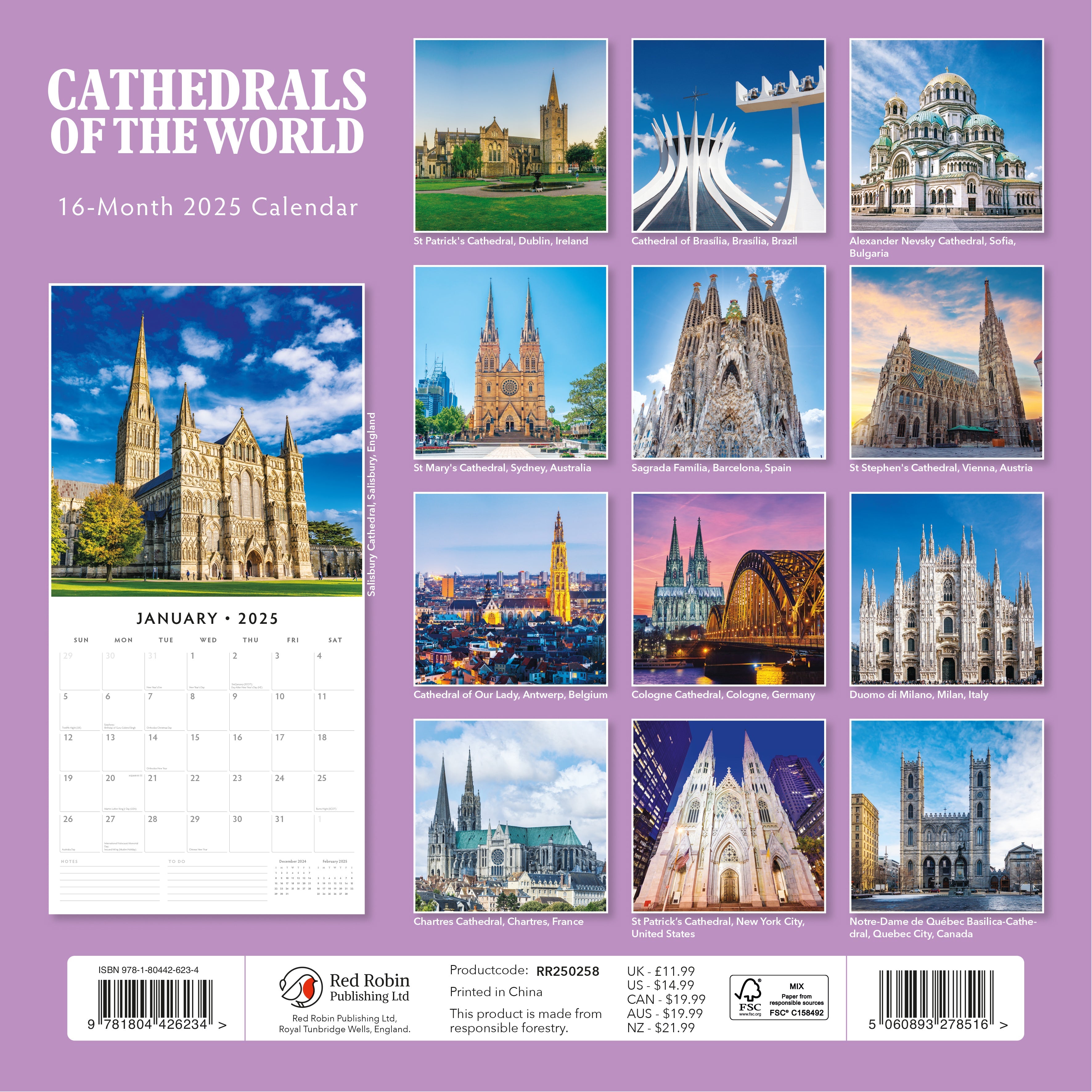 2025 Cathedrals of the World - Square Wall Calendar