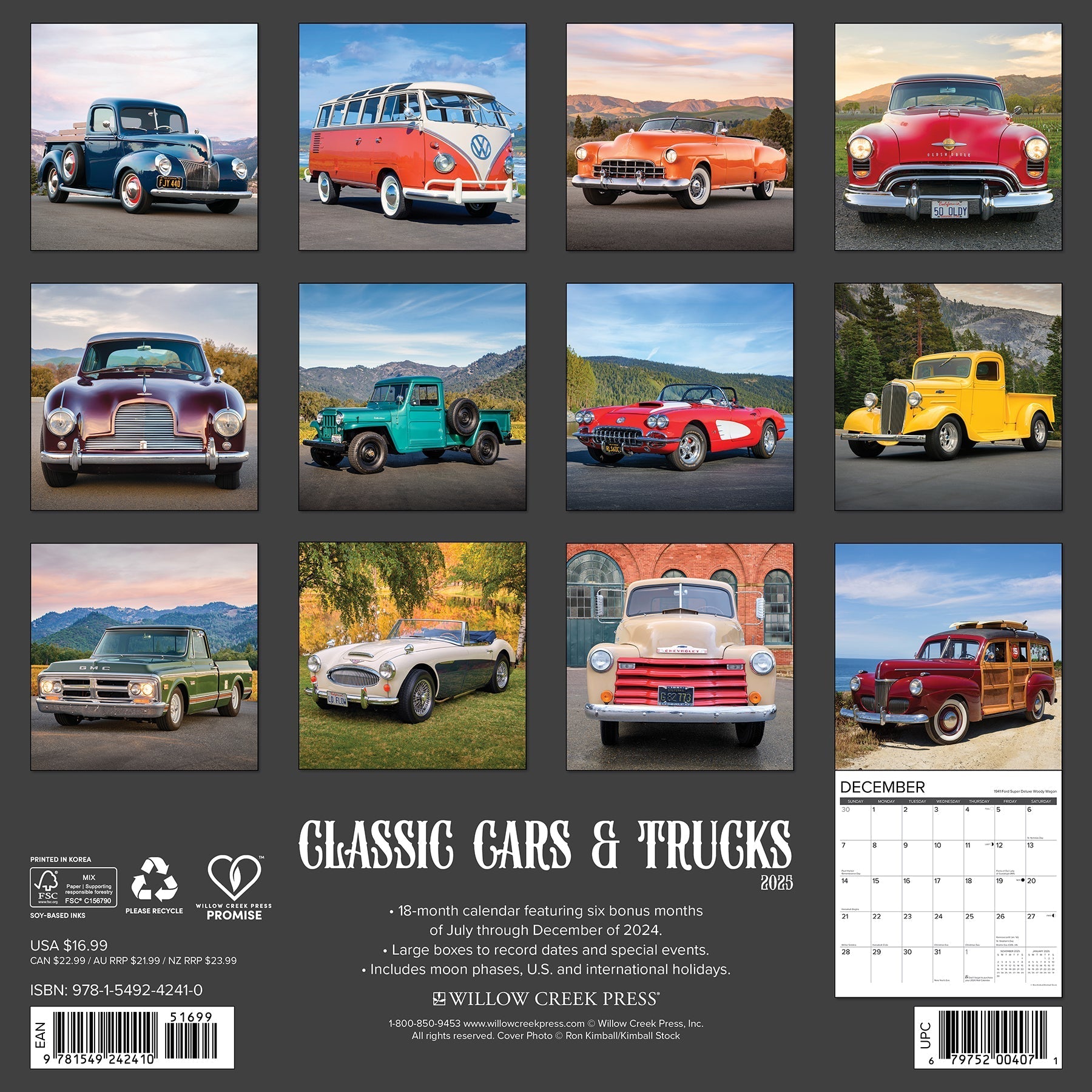 2025 Classic Cars & Trucks - Square Wall Calendar (US Only)