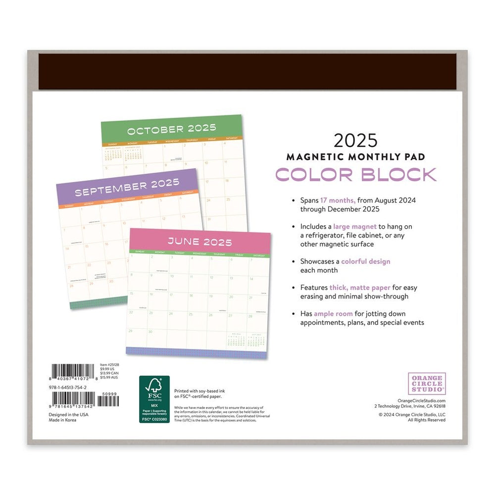 2025 Color Block - Monthly Magnetic Pad Calendar