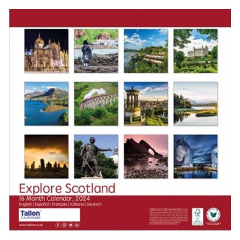 2024 Red Explore Scotland - Square Wall Calendar