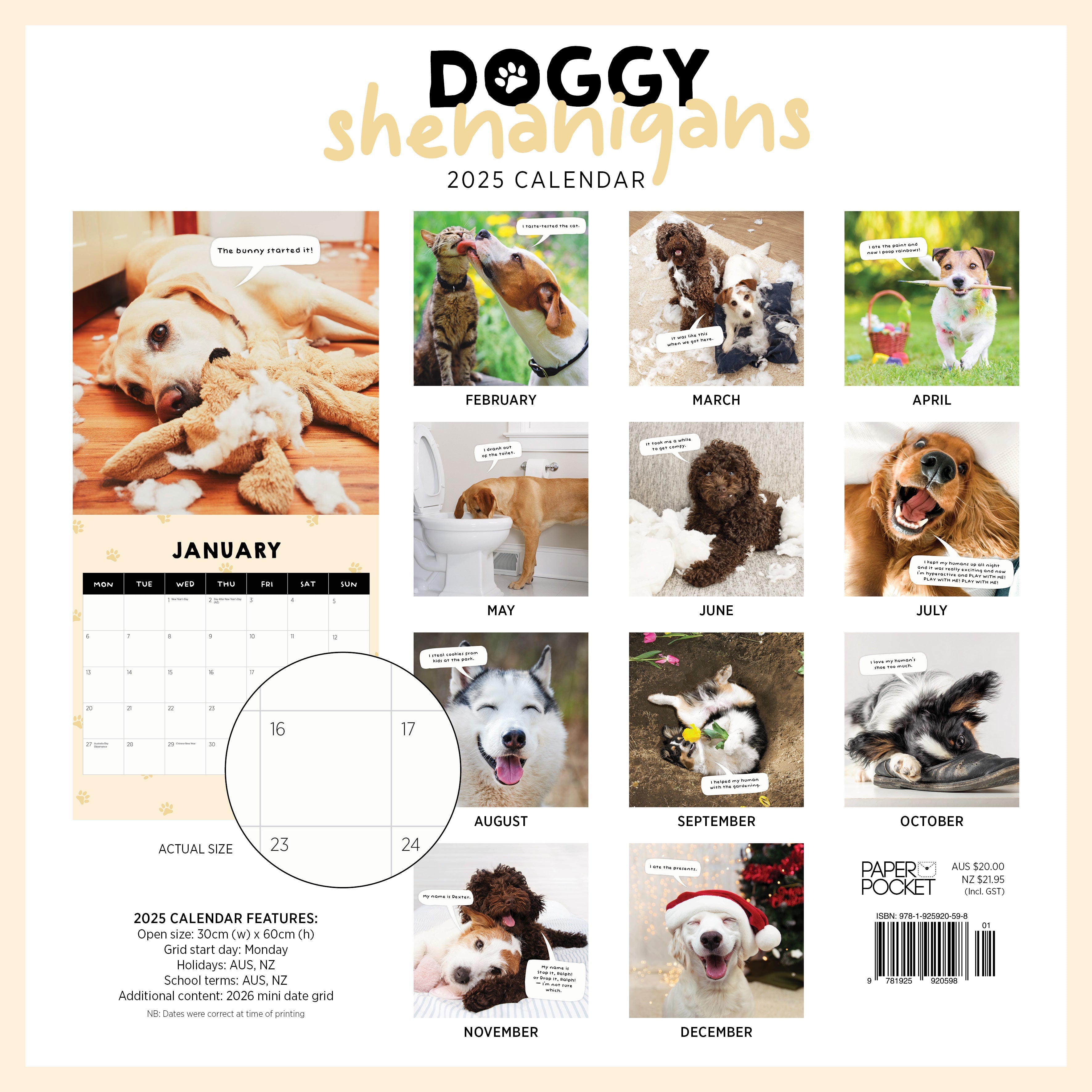 2025 Doggy Shenanigans - Square Wall Calendar