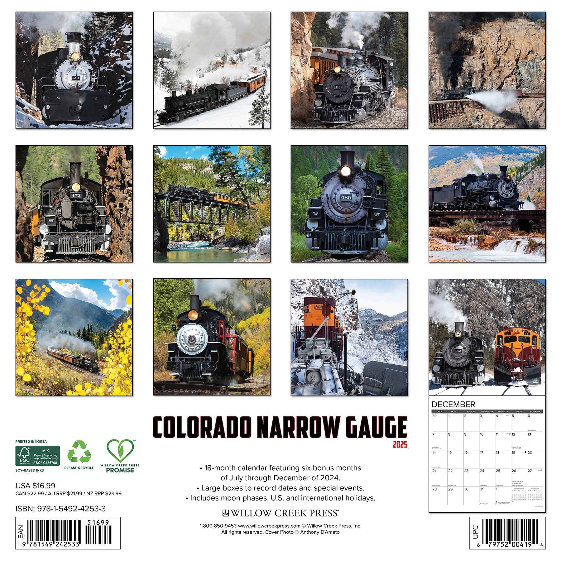 2025 Colorado Narrow Gauge Railroads - Square Wall Calendar (US Only)