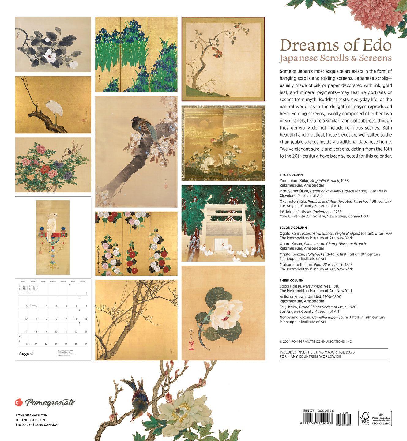 2025 Dreams Of Edo: Japanese Scrolls & Screens - Square Wall Calendar