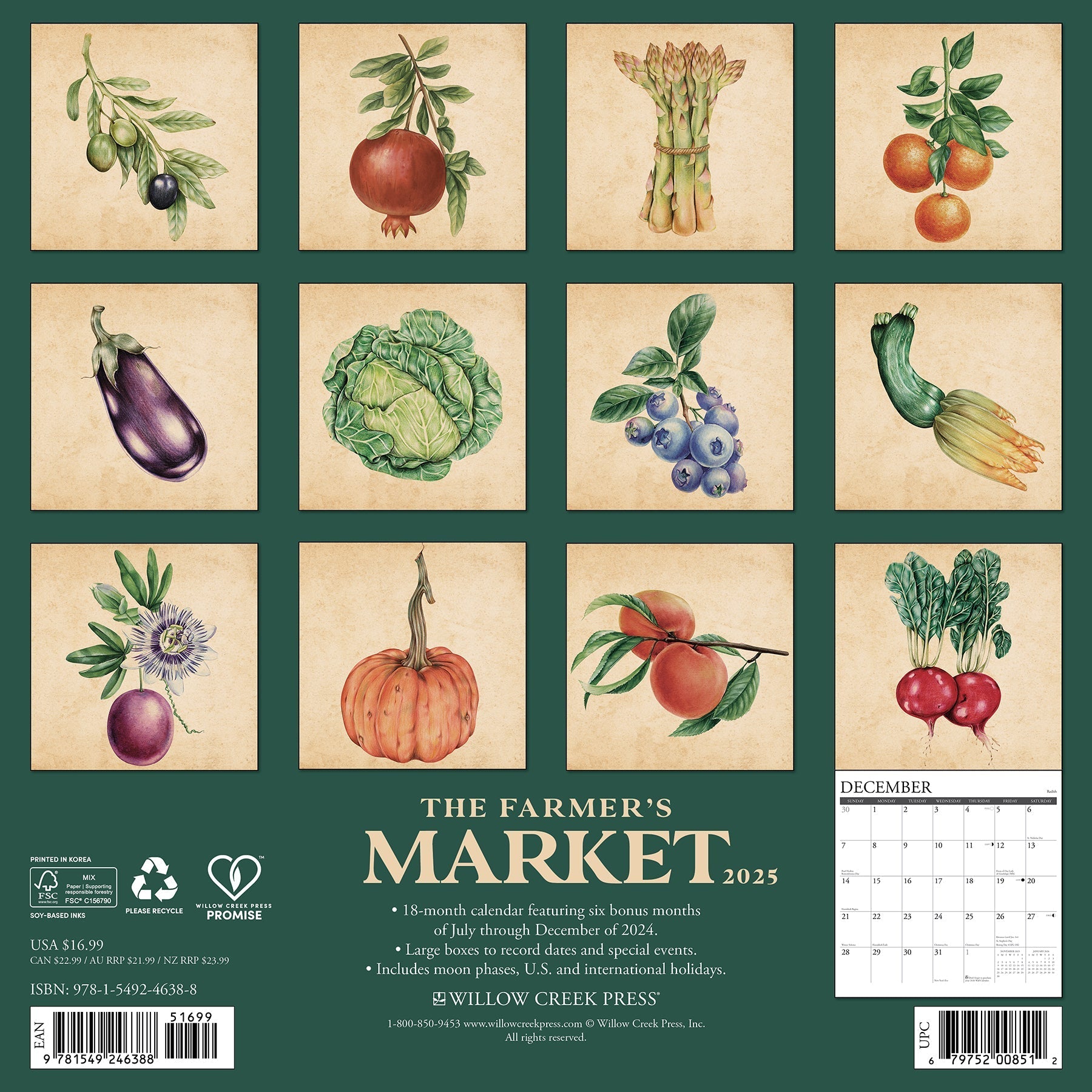 2025 Farmer's Market - Square Wall Calendar (US Only)