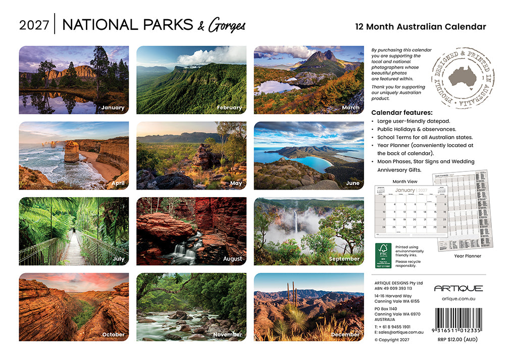 2027 Australian National Parks & Gorges - Horizontal Wall Calendar