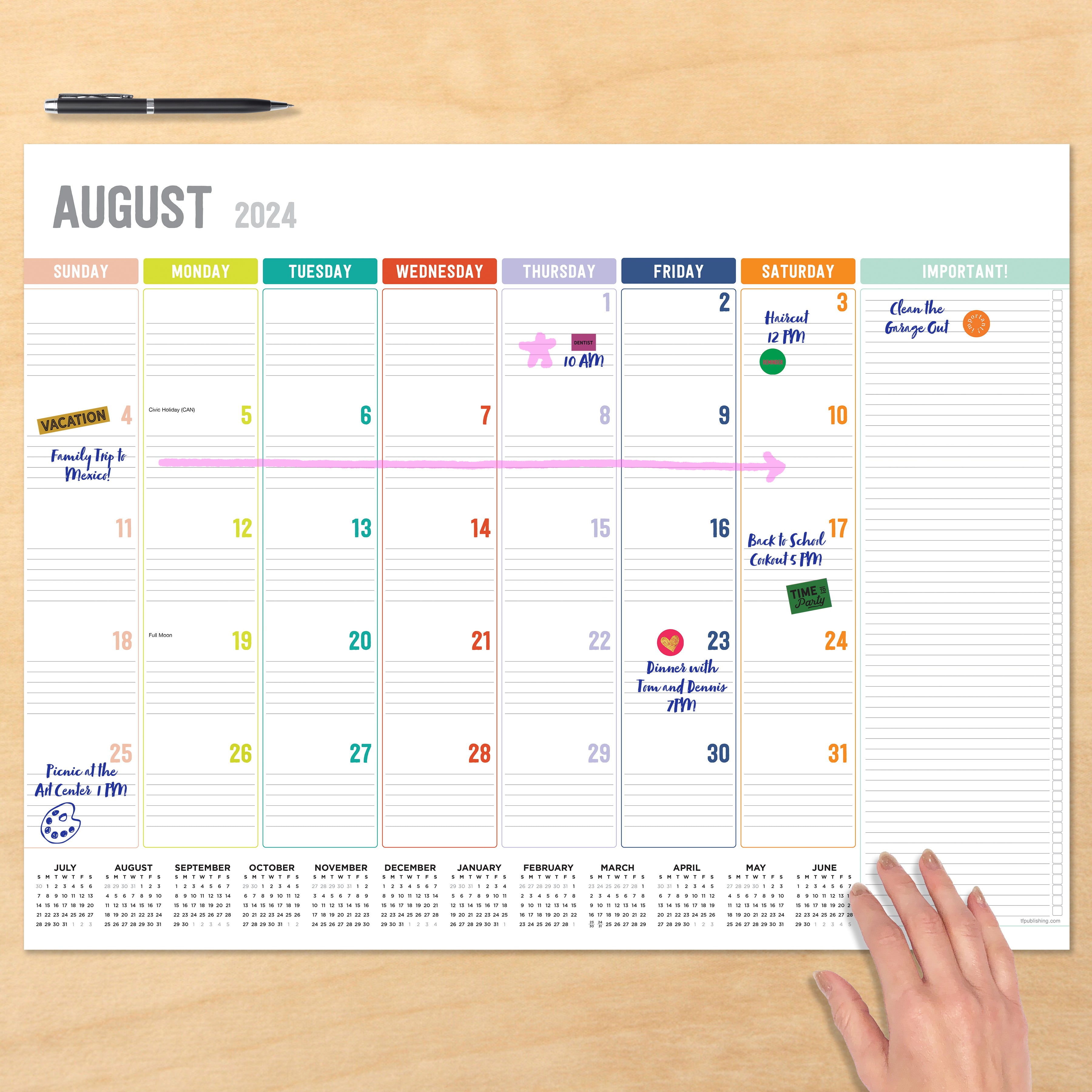 July 2024 - June 2025 Rainbow Blocks - Large Monthly Desk Pad Blotter Academic Calendar  SOLD OUT