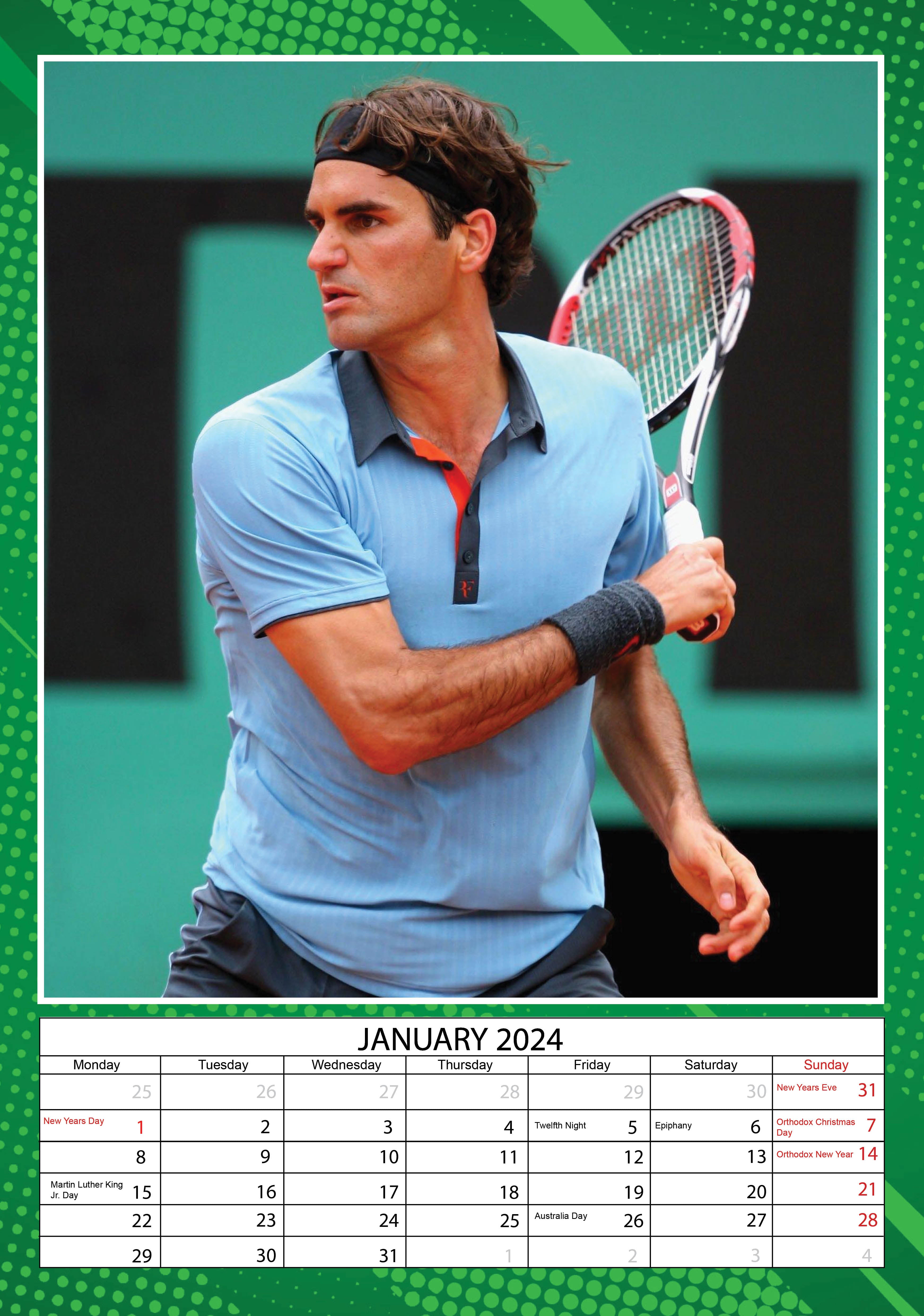 2024 Roger Federer - A3 Wall Calendar