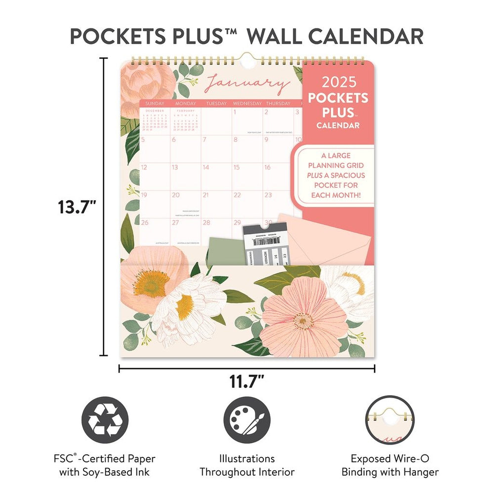 2025 Bella Flora Pockets Plus - Deluxe Wall Calendar