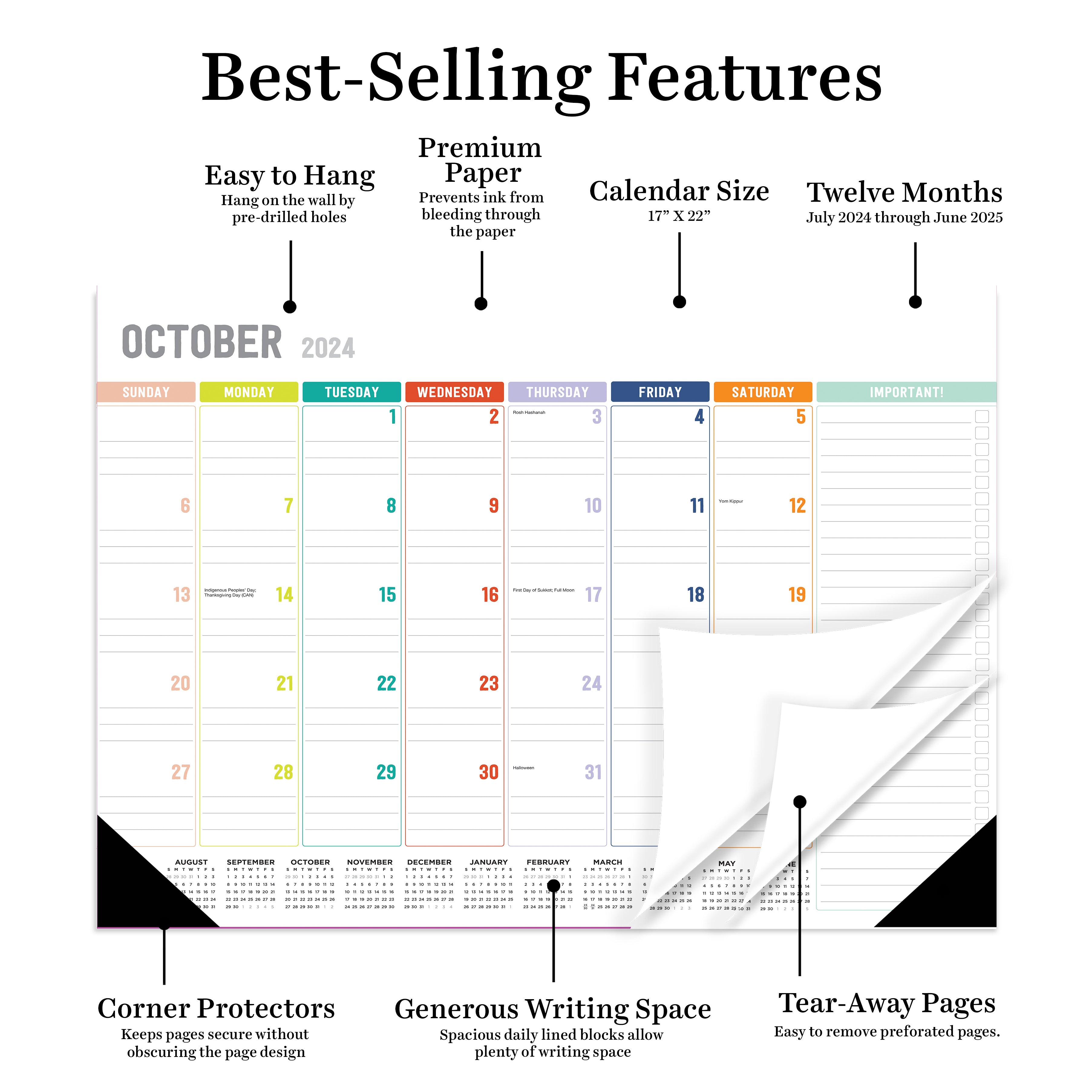 July 2024 - June 2025 Rainbow Blocks - Medium Monthly Desk Pad Blotter Academic Calendar  SOLD OUT