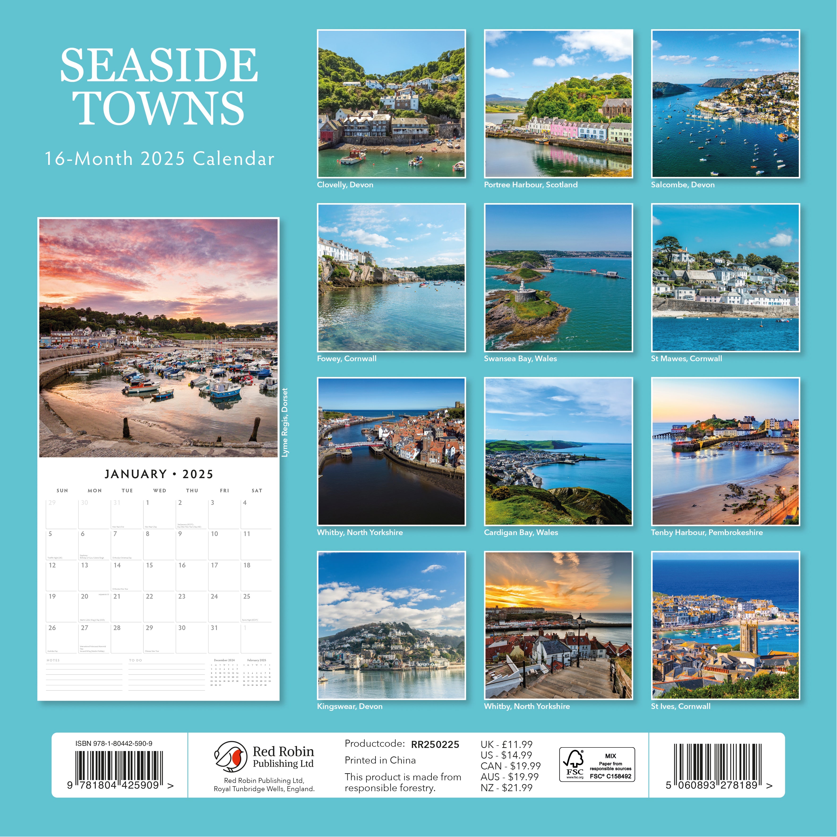 2025 Seaside Towns - Square Wall Calendar