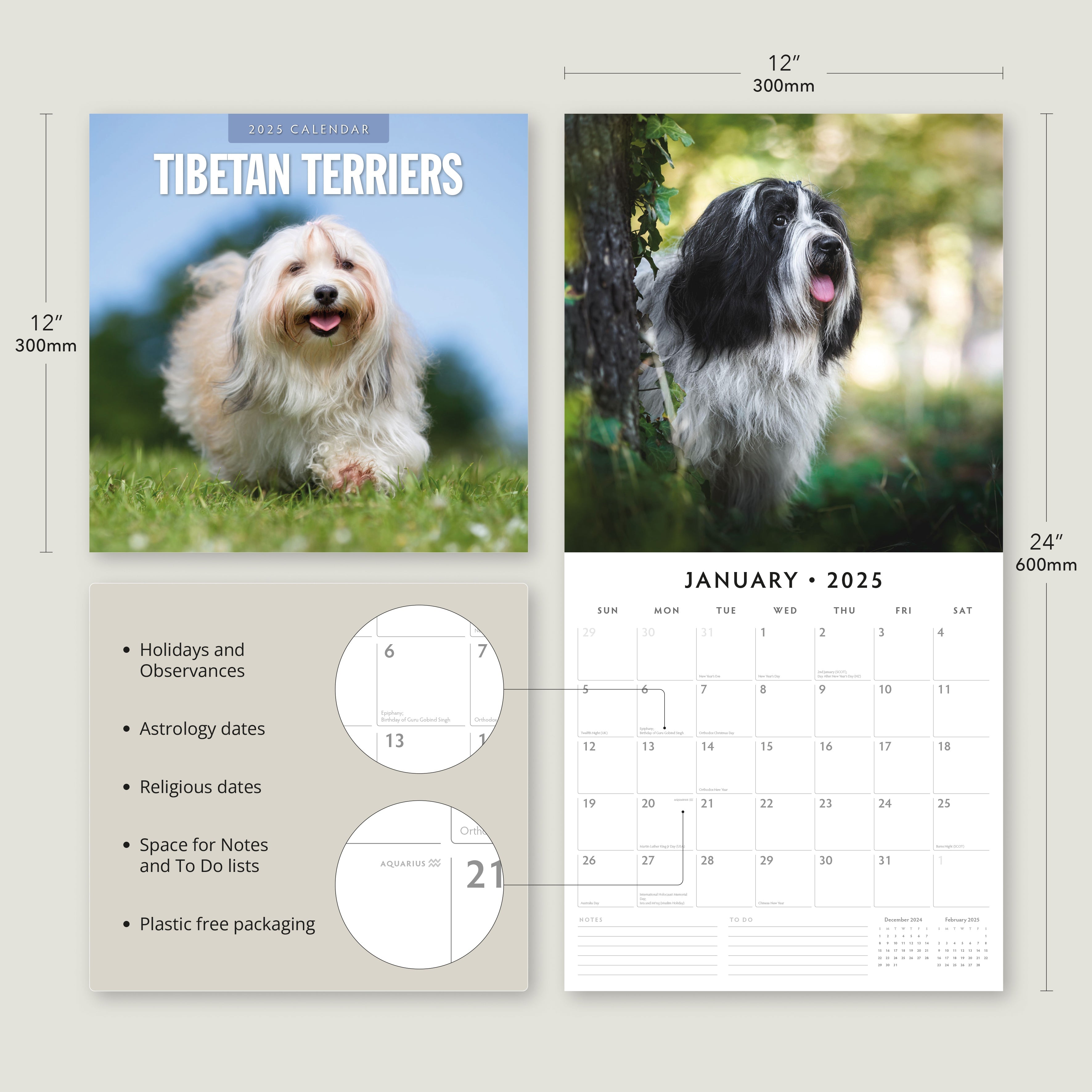 2025 Tibetan Terriers - Square Wall Calendar